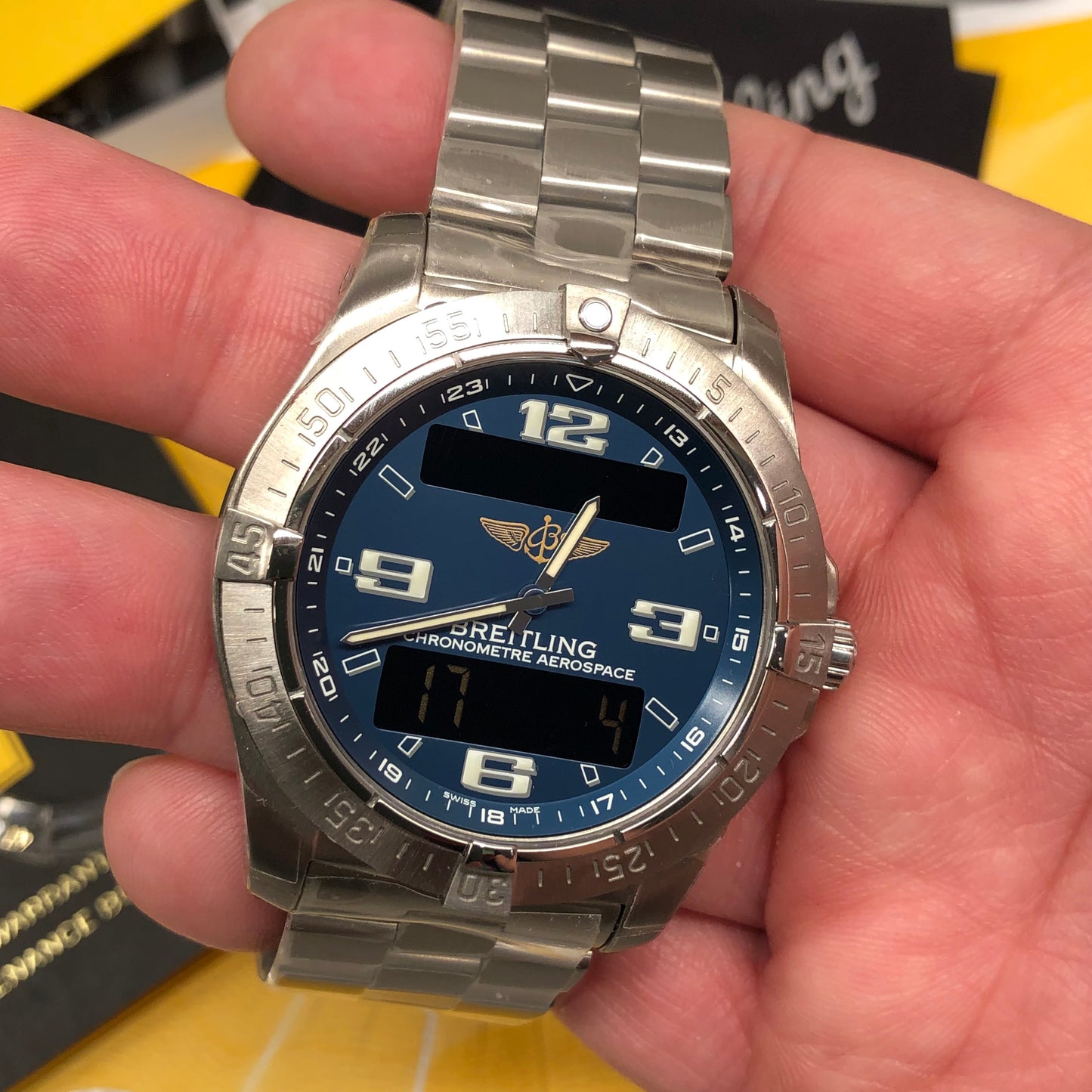 Breitling Aerospace Avantage E79362 Digital Blue Dial Titanium 42mm Quartz Wristwatch Unworn Wrapped - Hashtag Watch Company