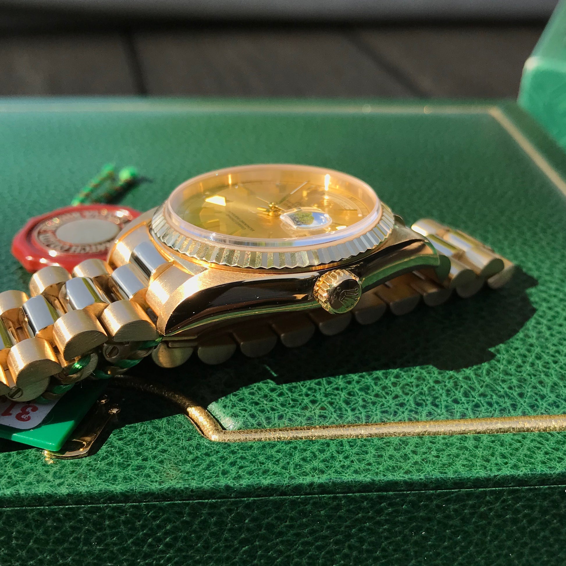 Rolex President 18238 Day Date 18K Yellow Gold Champagne Stick "A" Serial 1999 Box Papers MINT - Hashtag Watch Company