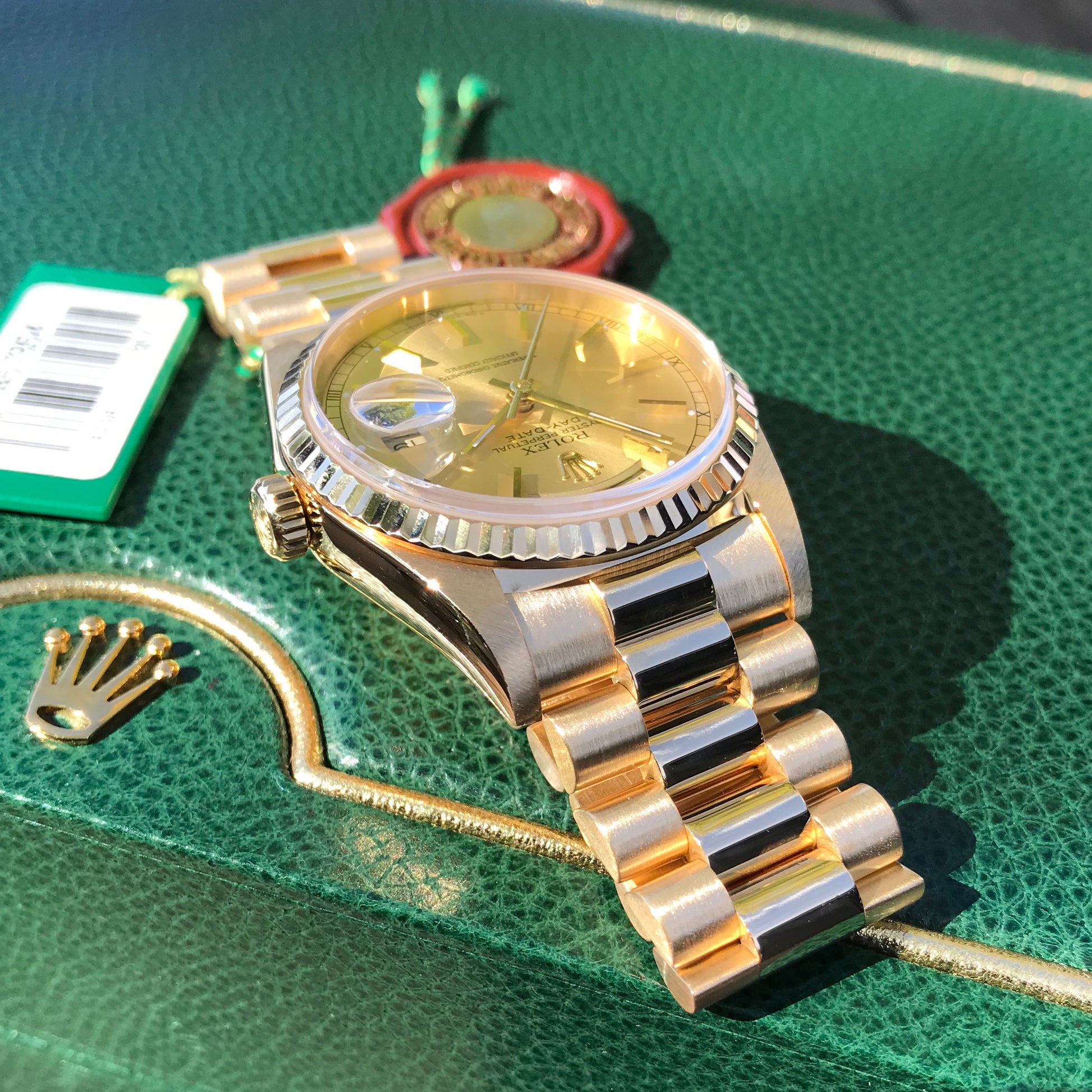 Rolex President 18238 Day Date 18K Yellow Gold Champagne Stick "A" Serial 1999 Box Papers MINT - Hashtag Watch Company