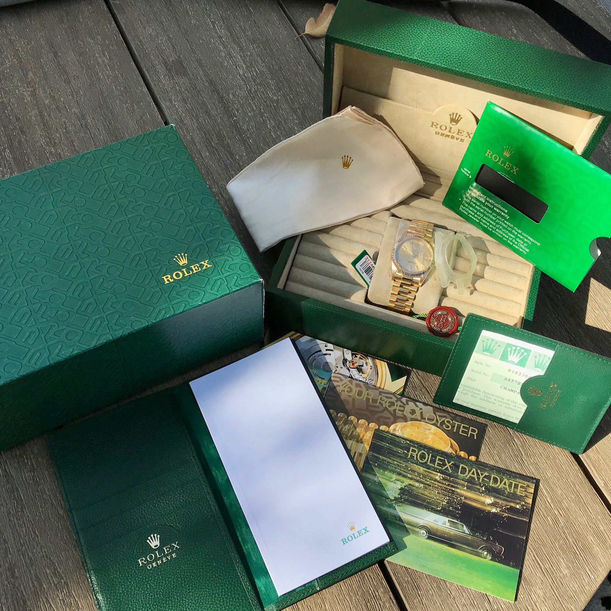 Rolex President 18238 Day Date 18K Yellow Gold Champagne Stick "A" Serial 1999 Box Papers MINT - Hashtag Watch Company