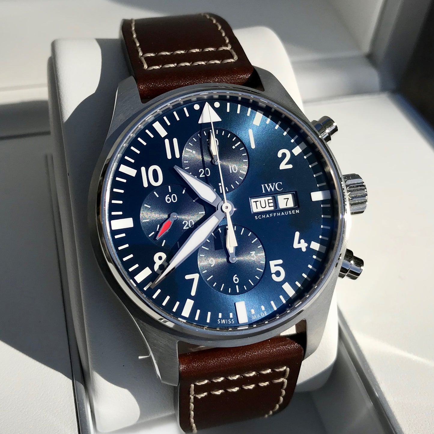 IWC Pilot IW377714 LePetit Prince Automatic Chronograph Day Date 43mm Midnight Blue Wristwatch Box Papers - Hashtag Watch Company