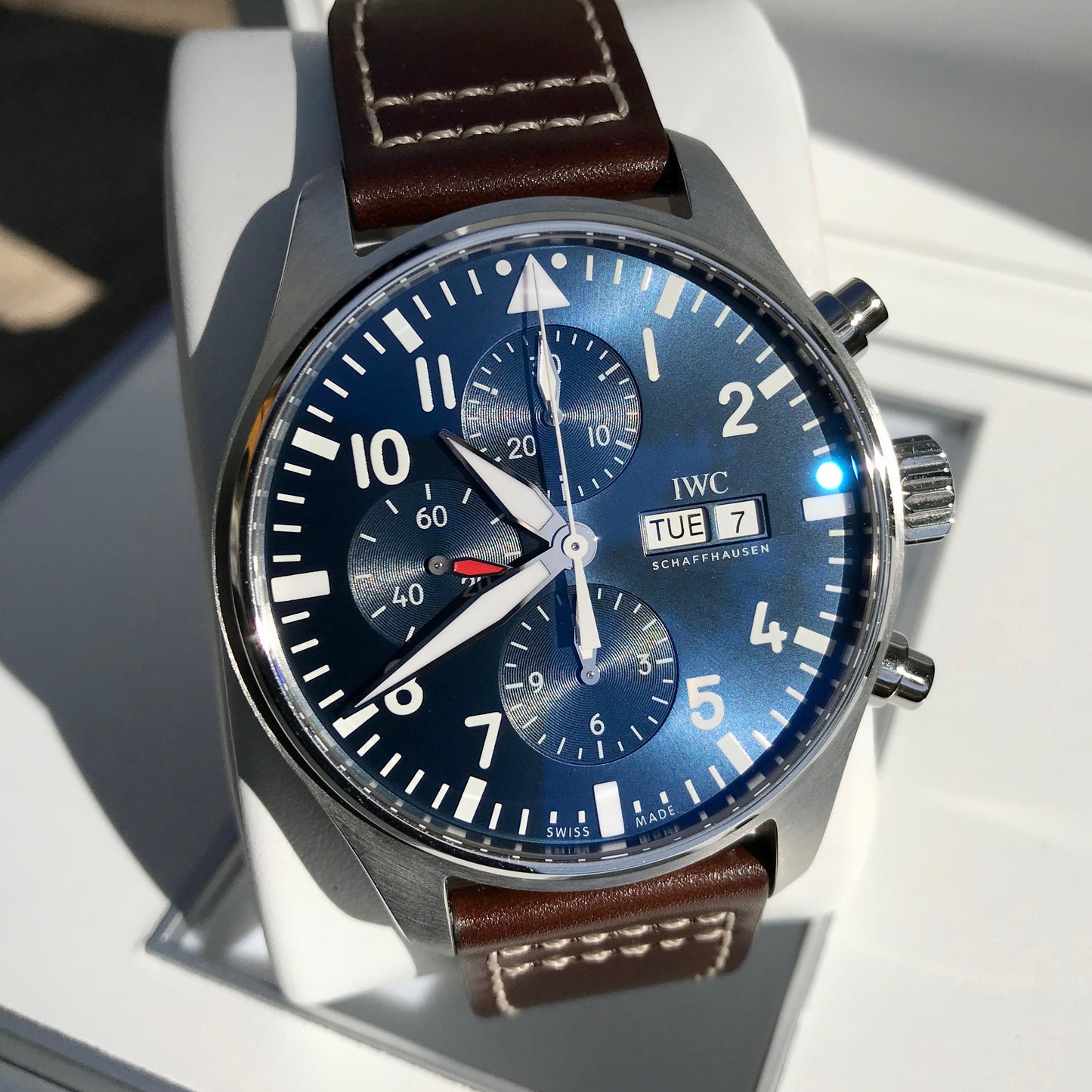 IWC Pilot IW377714 LePetit Prince Automatic Chronograph Day Date 43mm Midnight Blue Wristwatch Box Papers - Hashtag Watch Company