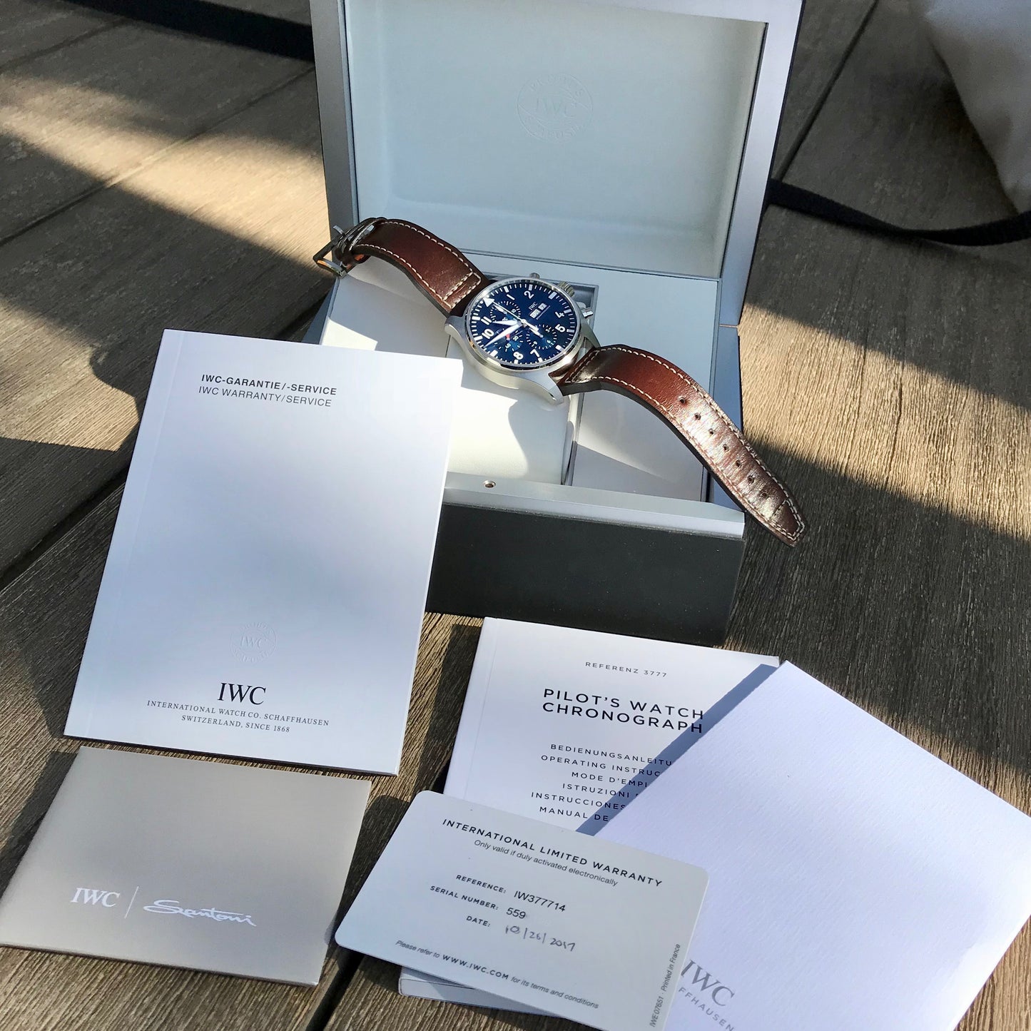 IWC Pilot IW377714 LePetit Prince Automatic Chronograph Day Date 43mm Midnight Blue Wristwatch Box Papers - Hashtag Watch Company