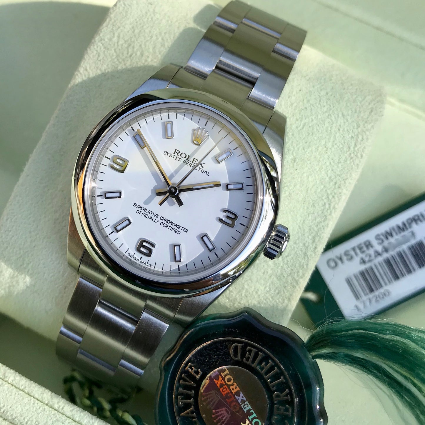 Rolex Oyster Perpetual 177200 White Arabic Numerals Stainless Steel Ladies Scrambled Serial Wristwatch - Hashtag Watch Company