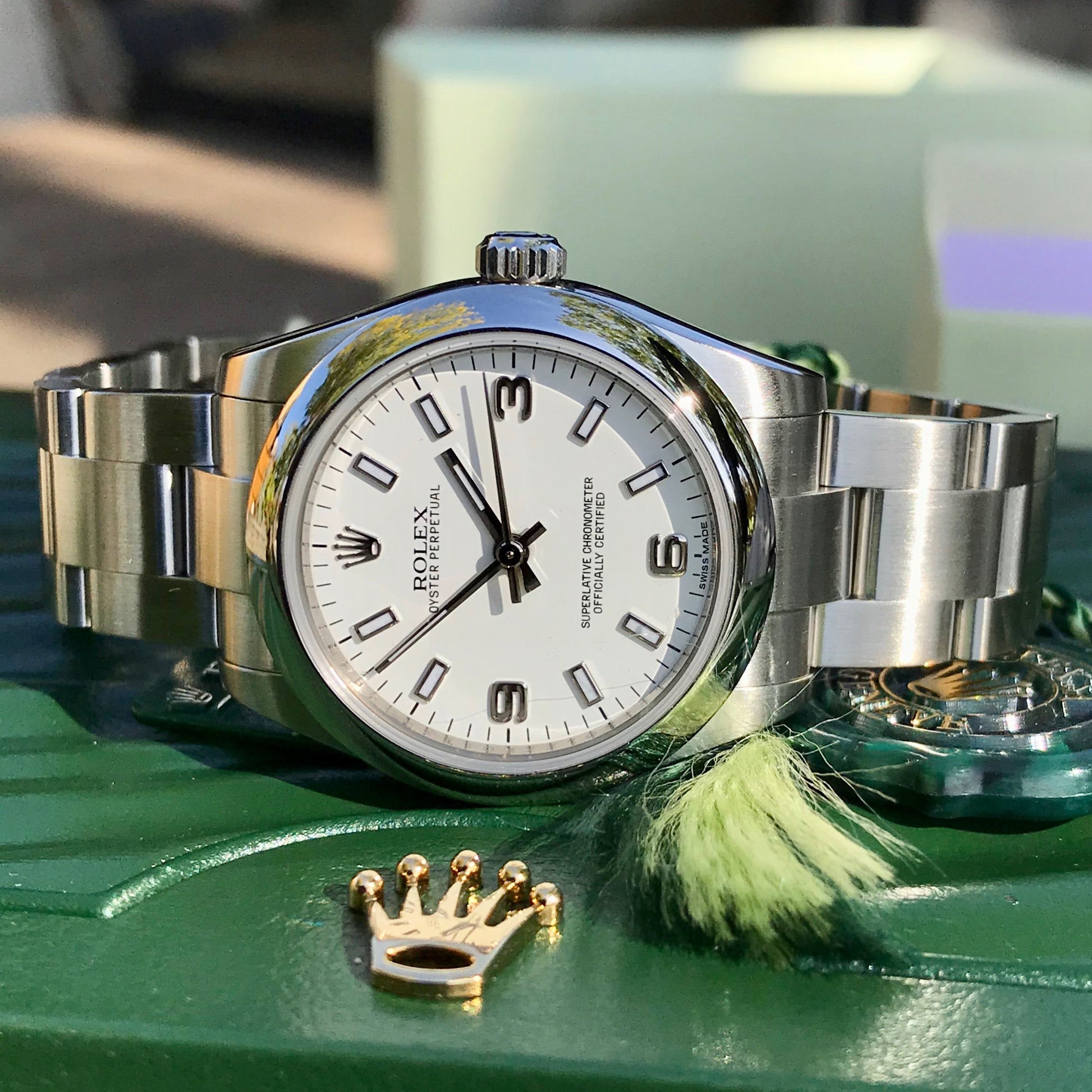 Rolex Oyster Perpetual 177200 White Arabic Numerals Stainless Steel Ladies Scrambled Serial Wristwatch - Hashtag Watch Company