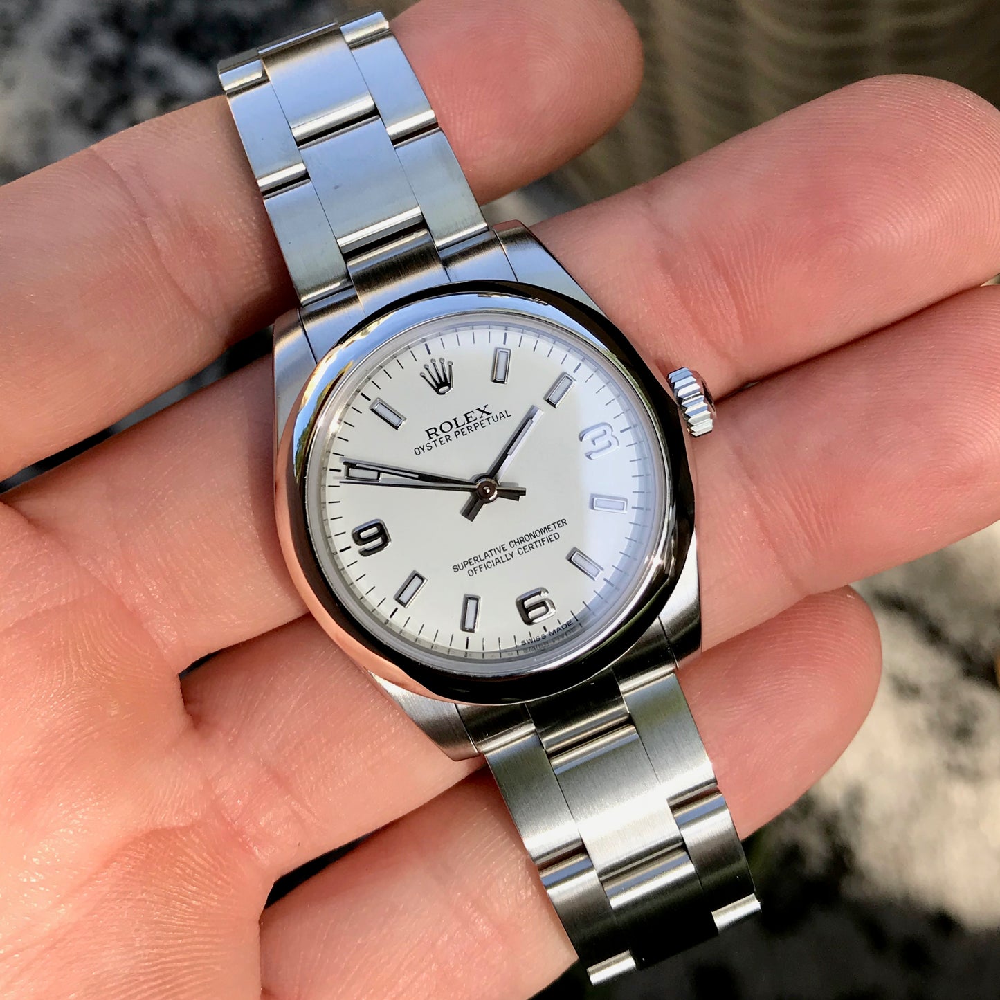 Rolex Oyster Perpetual 177200 White Arabic Numerals Stainless Steel Ladies Scrambled Serial Wristwatch - Hashtag Watch Company