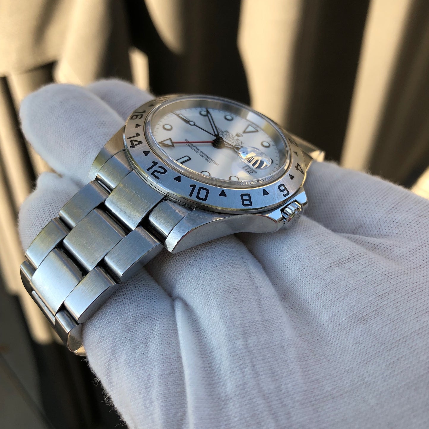 Rolex Explorer II 16570 White Stainless Steel GMT Oyster D Serial Wristwatch Circa 2005 - Hashtag Watch Company