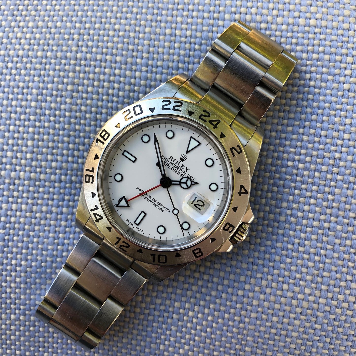 Rolex Explorer II 16570 White Stainless Steel GMT Oyster D Serial Wristwatch Circa 2005 - Hashtag Watch Company