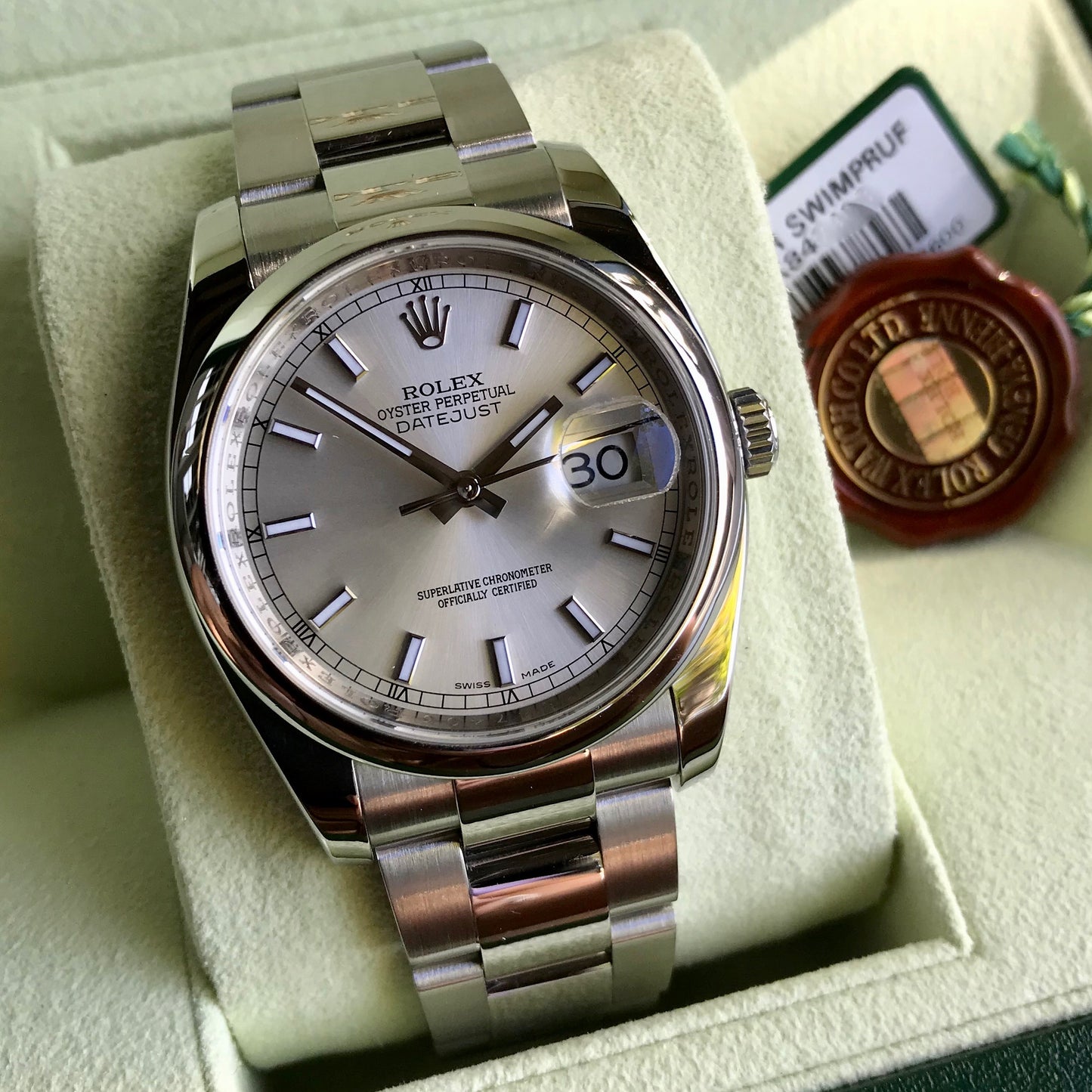 Rolex Datejust 116200 Oyster Perpetual Silver Stick Automatic Caliber 3135 Wristwatch - Hashtag Watch Company