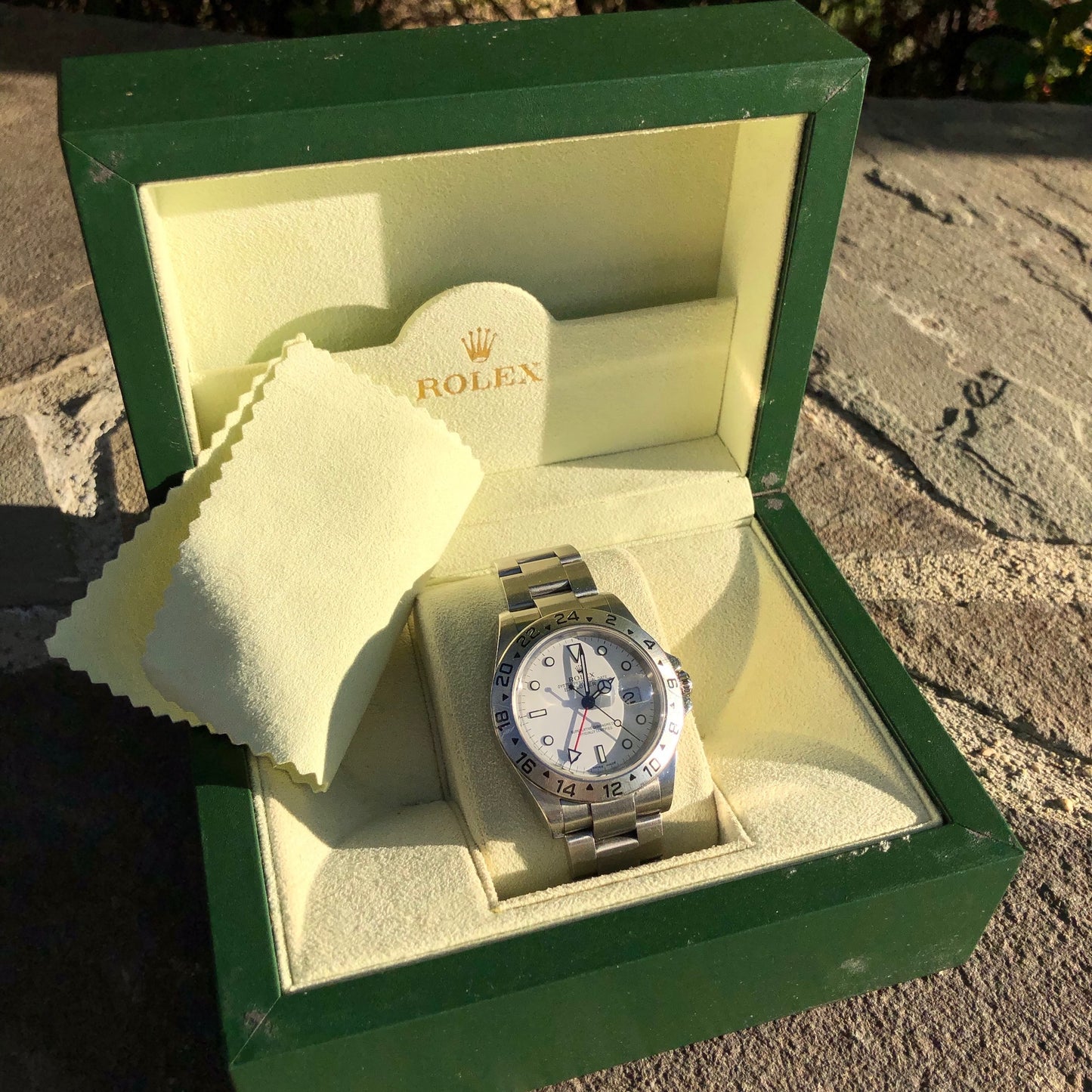 Rolex Explorer II 16570 White Stainless Steel GMT Oyster D Serial Wristwatch Circa 2005 - Hashtag Watch Company