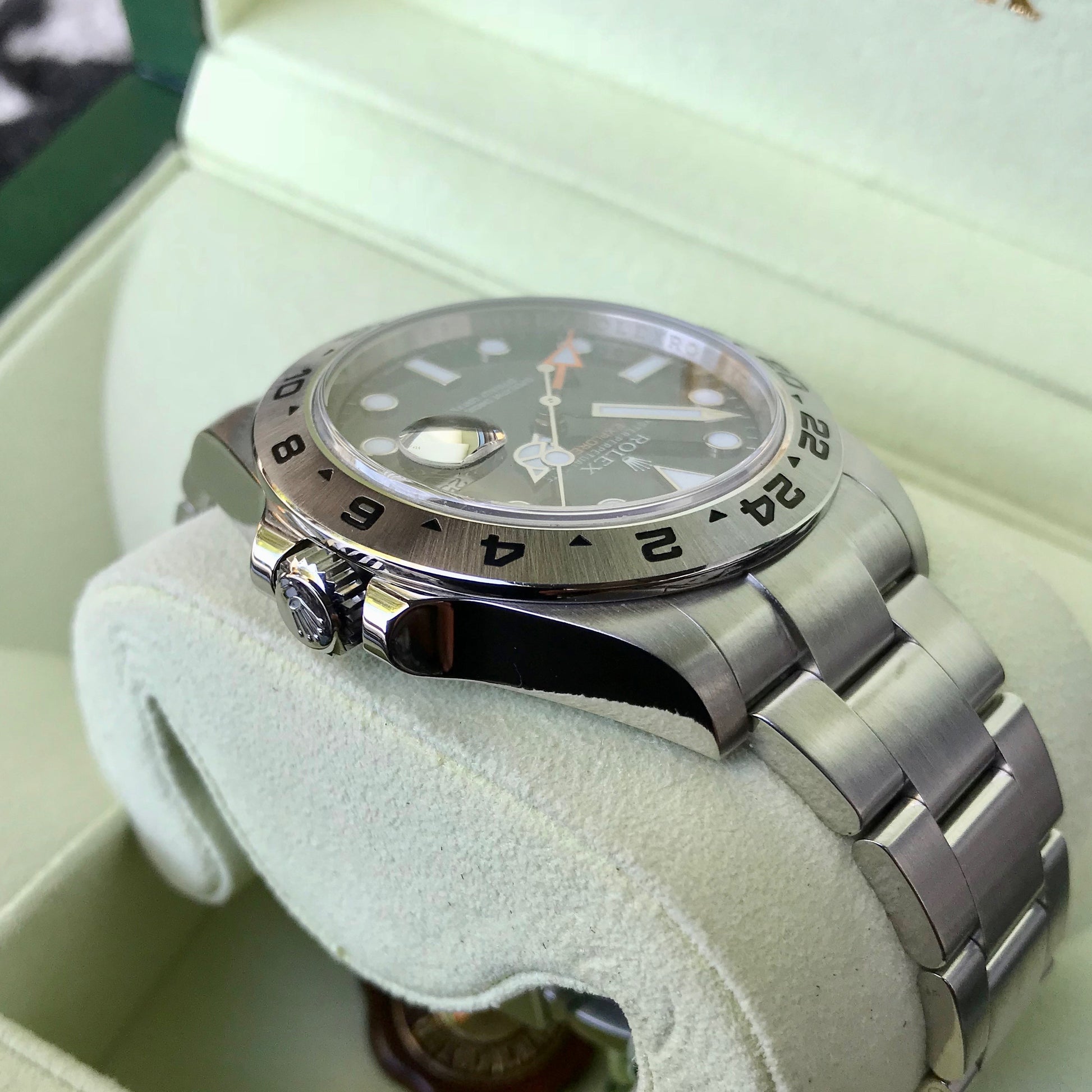 Rolex Explorer II 216570 Black GMT Oyster Perpetual Stainless Steel Wristwatch Box & Papers - Hashtag Watch Company