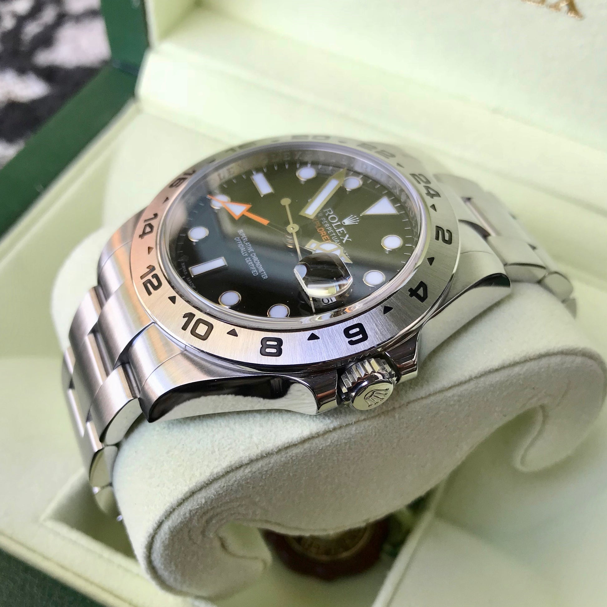 Rolex Explorer II 216570 Black GMT Oyster Perpetual Stainless Steel Wristwatch Box & Papers - Hashtag Watch Company