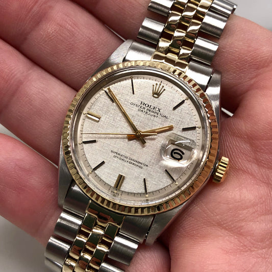 1971 Rolex Datejust 1601 Silver Linen Two Tone Jubilee Automatic Wristwatch with Punched Papers - Hashtag Watch Company