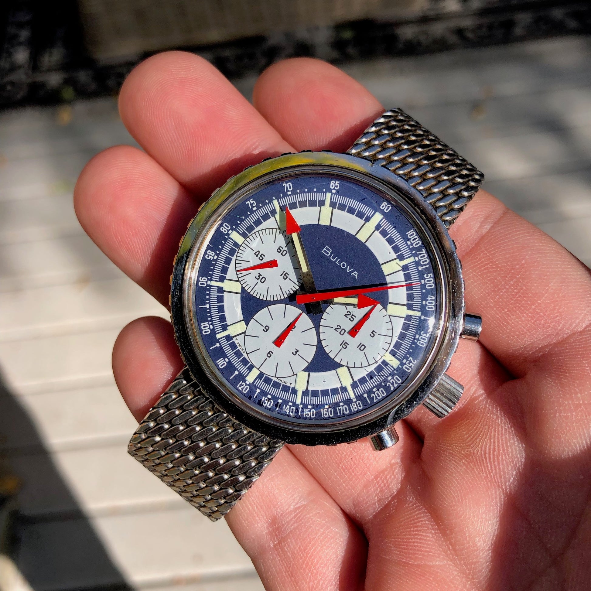 Vintage Bulova Stars And Stripes Valjoux 7736 Steel Chronograph Wristwatch - Hashtag Watch Company