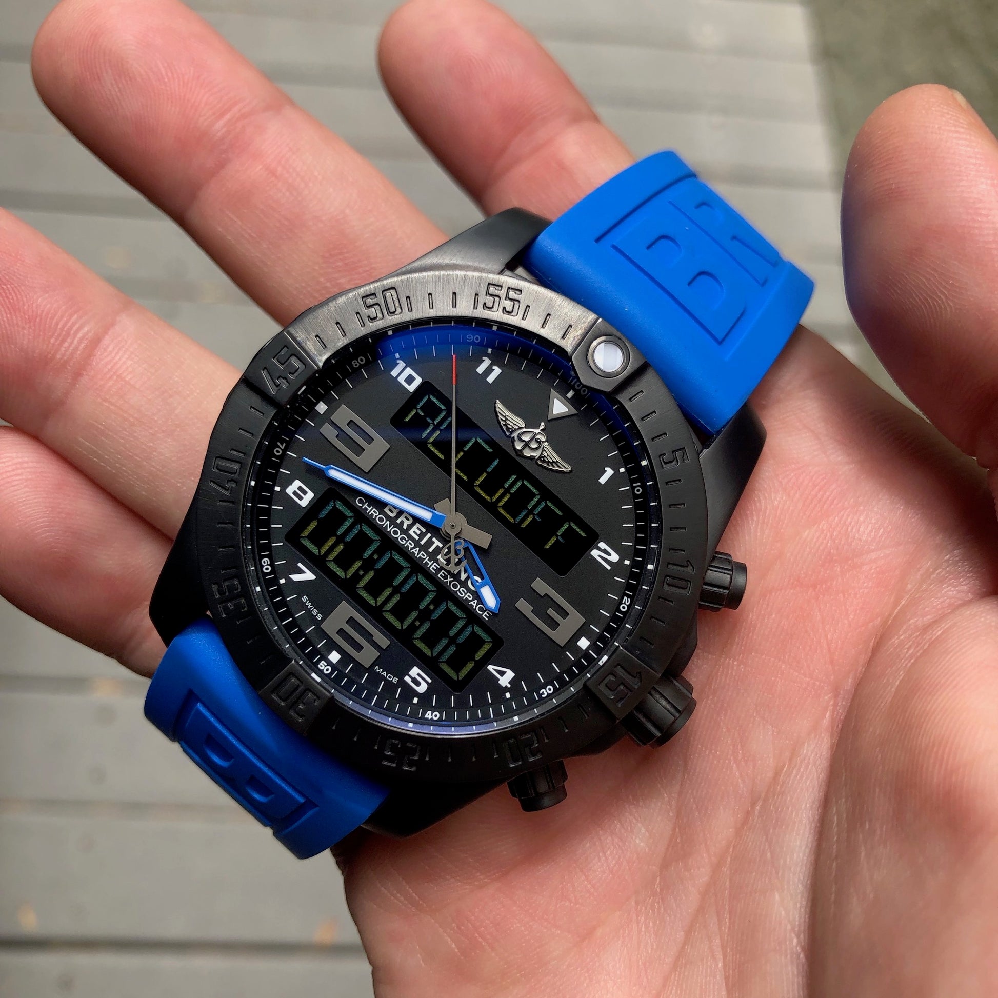 Breitling Exospace B55 Connected Blue Rubber Black Titanium VB5510H2 Wristwatch Box Papers - Hashtag Watch Company