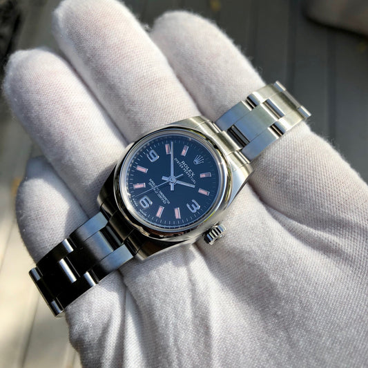 Rolex 176200 Oyster Perpetual Ladies Black Arabic Pink Markers 26mm Wristwatch Box Papers - Hashtag Watch Company