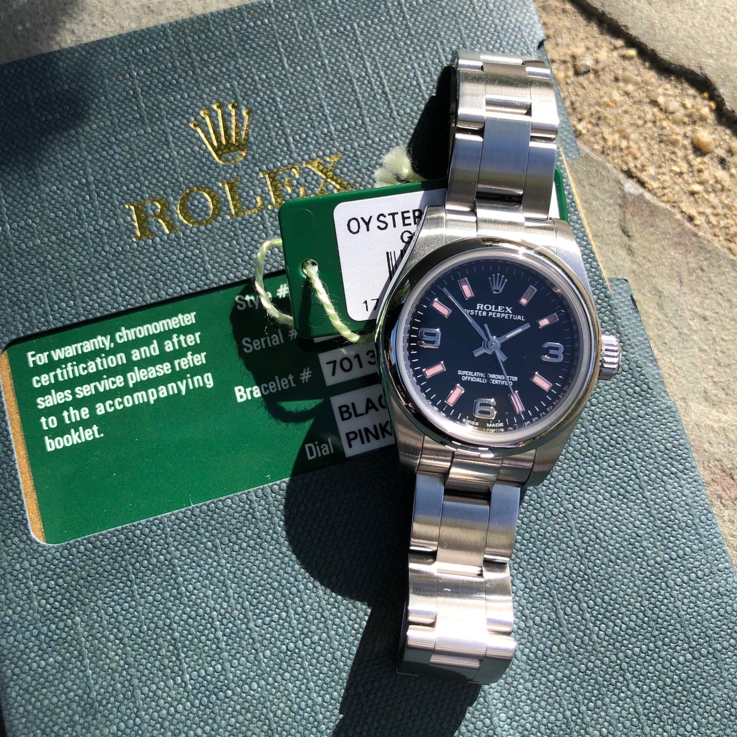 Rolex 176200 Oyster Perpetual Ladies Black Arabic Pink Markers 26mm Wristwatch Box Papers - Hashtag Watch Company