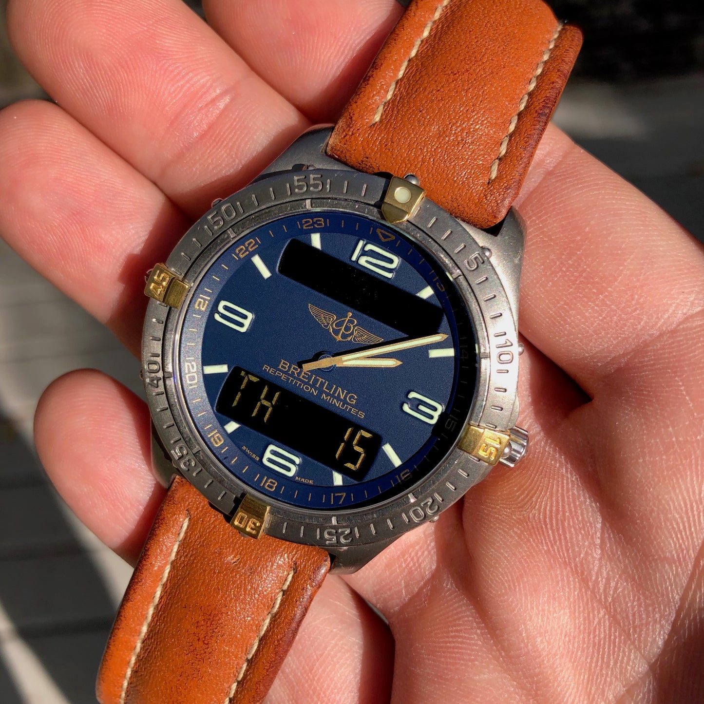 Breitling F65062 Aerospace Repetition Minutes Blue Titanium Gold Quartz Leather 40mm Wristwatch - Hashtag Watch Company