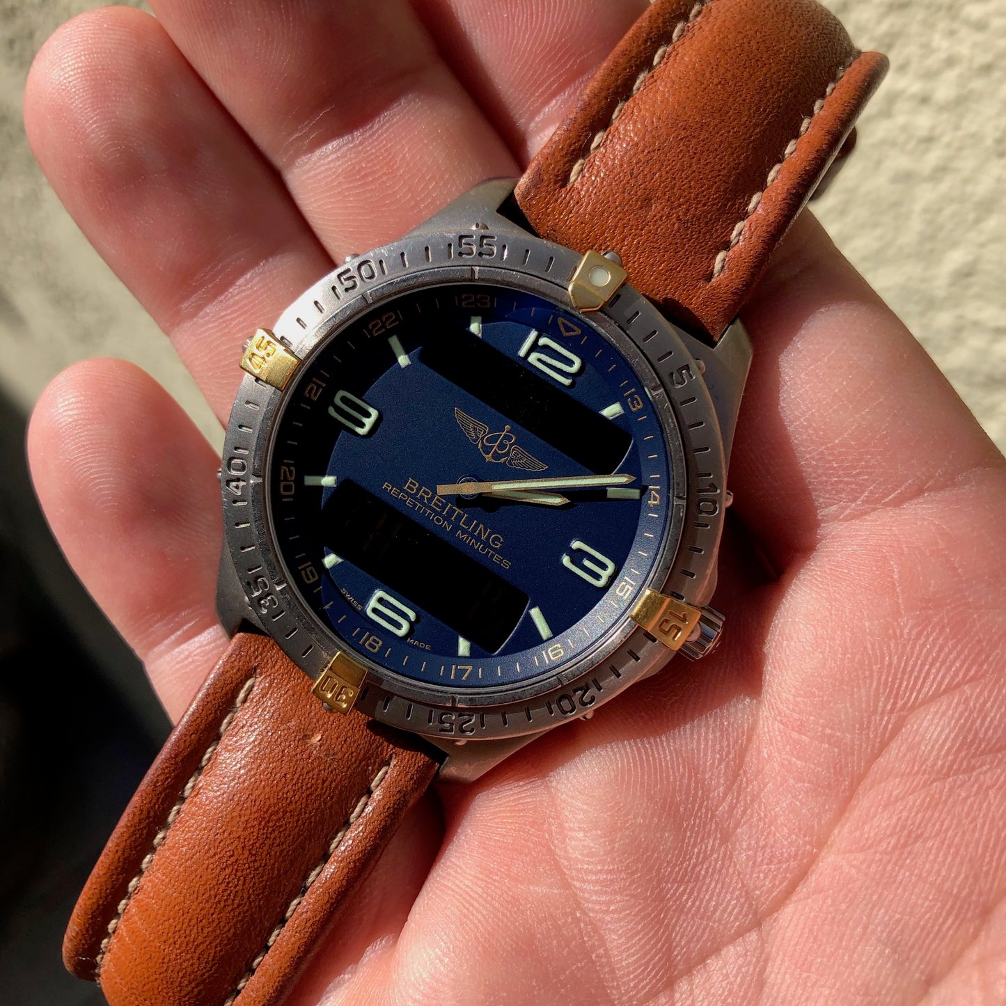 Breitling F65062 Aerospace Repetition Minutes Blue Titanium Gold Quartz Leather 40mm Wristwatch - Hashtag Watch Company