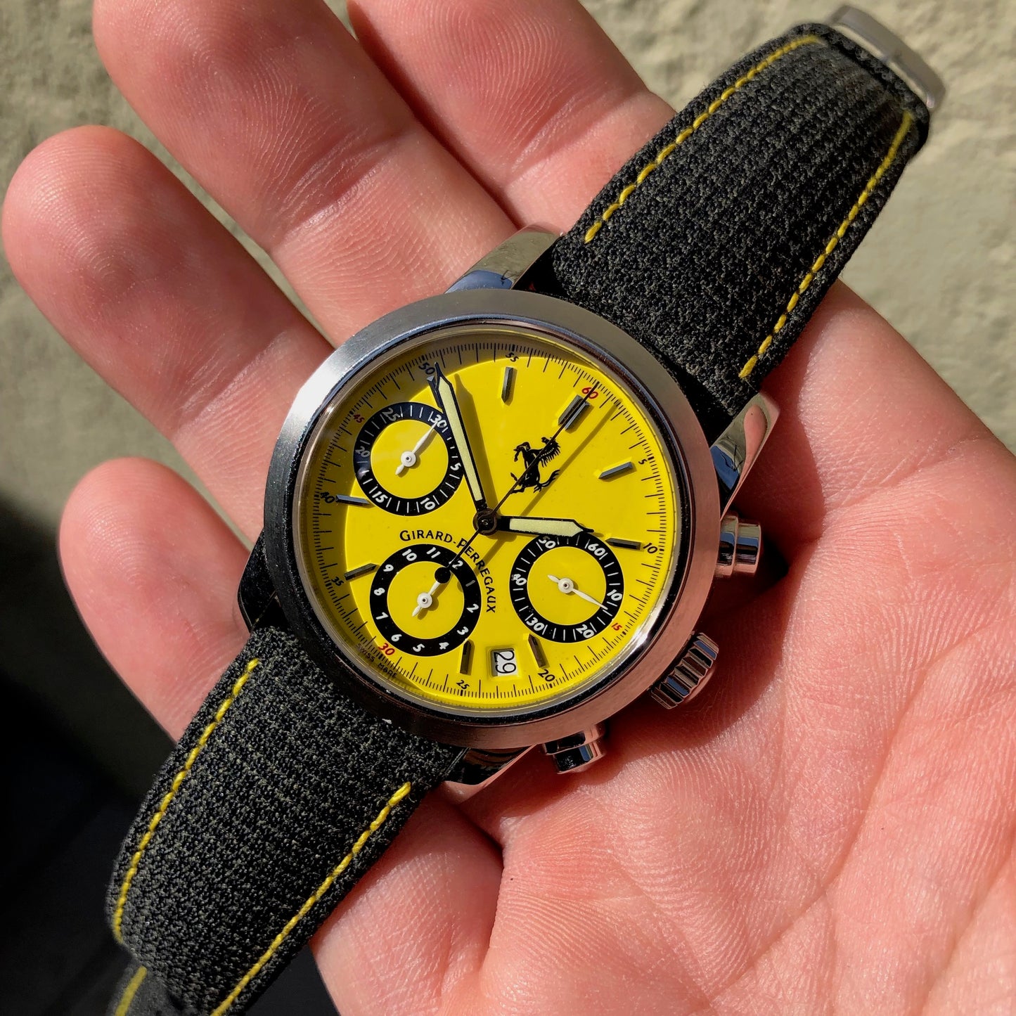 Girard Perregaux Ferrari 8020 Yellow Modena Dial Chronograph Steel Automatic Wristwatch HASHTAGWATCHCO