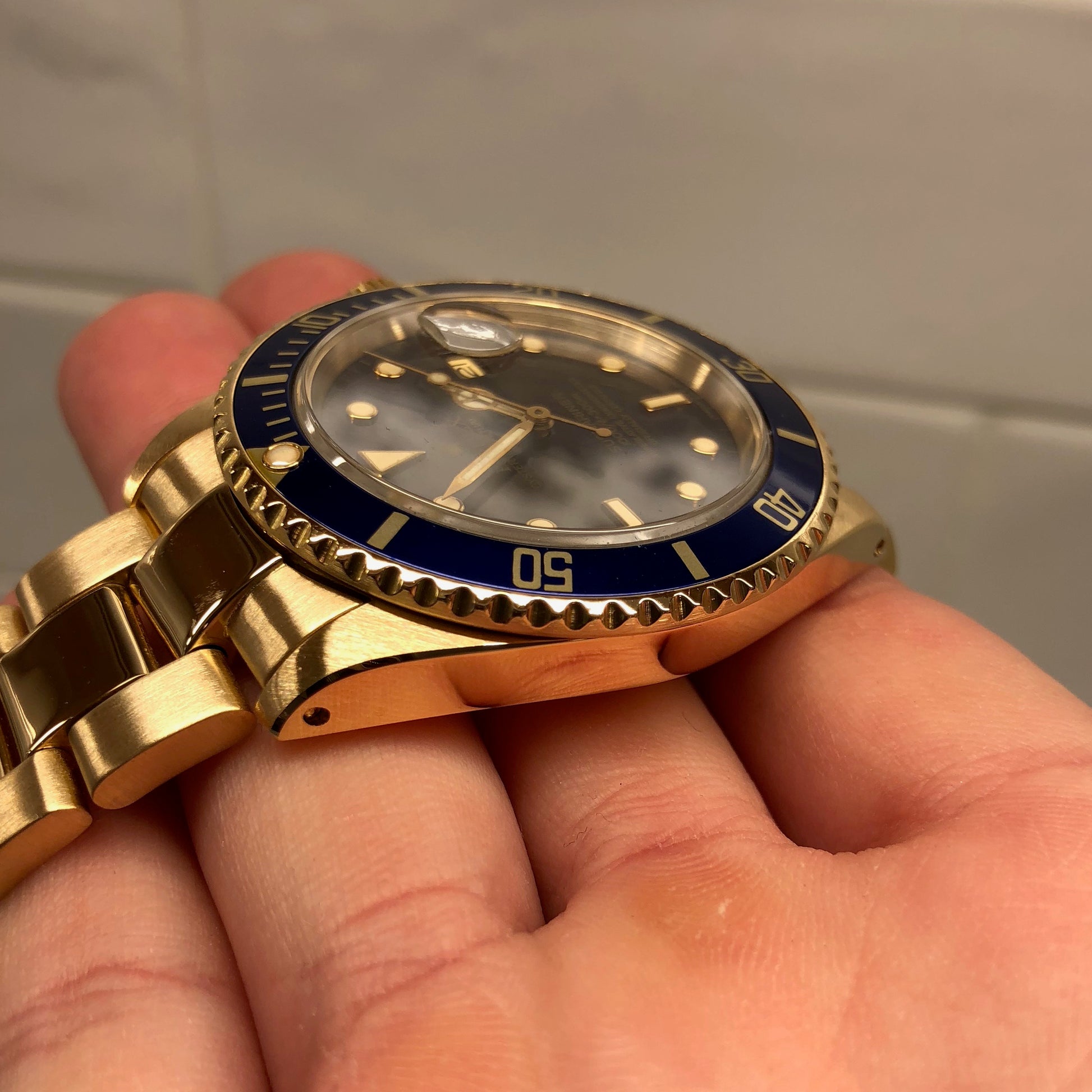 Vintage Rolex Submariner 16808 Purple Color Change 18K Yellow Gold Wristwatch Circa 1984 - Hashtag Watch Company