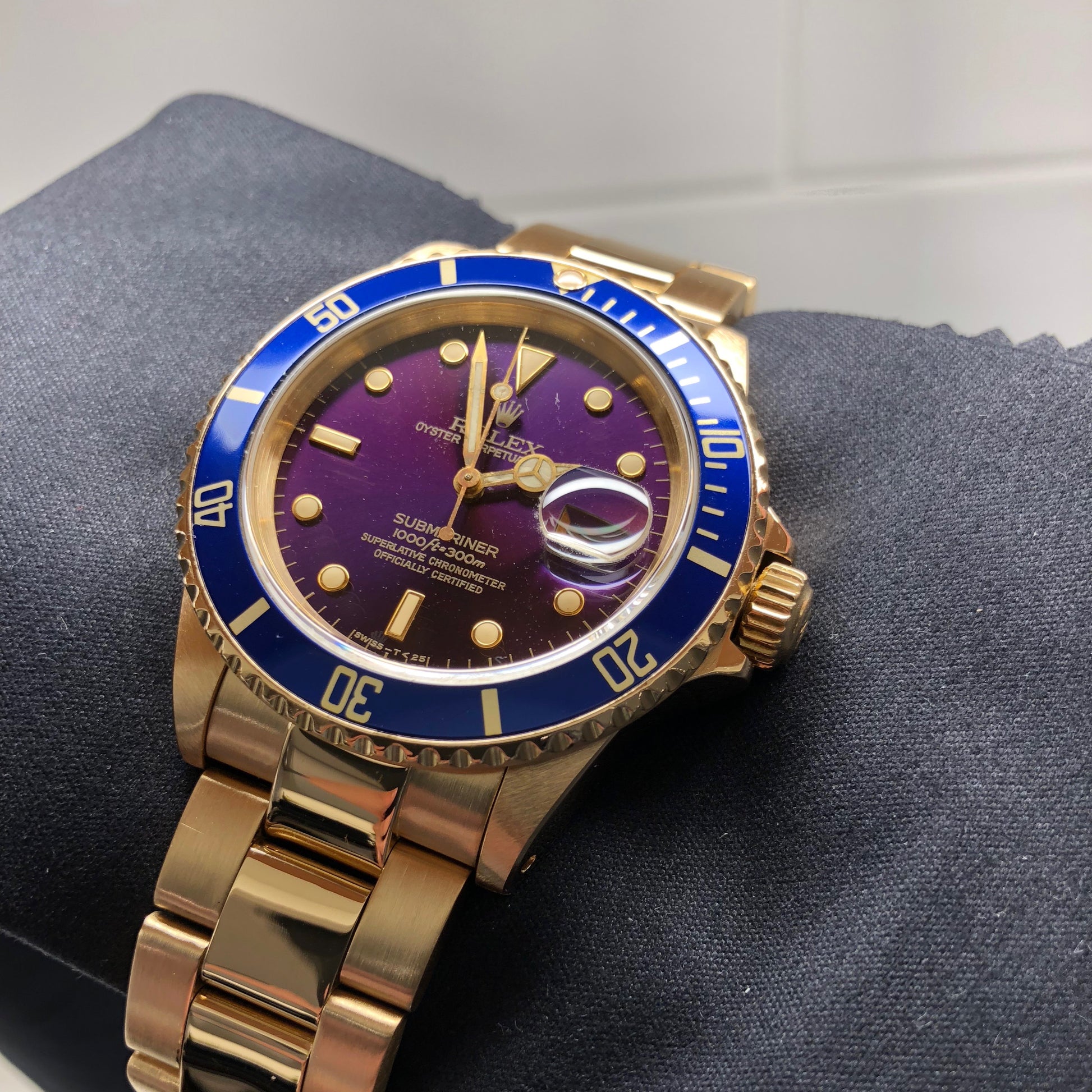 Vintage Rolex Submariner 16808 Purple Color Change 18K Yellow Gold Wristwatch Circa 1984 - Hashtag Watch Company