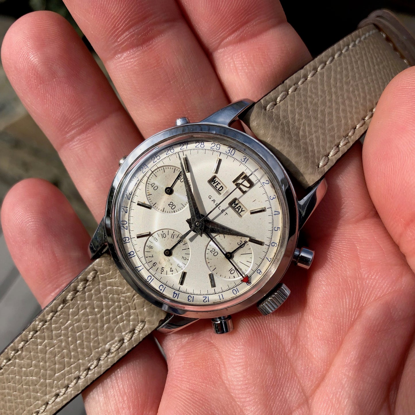 Vintage Gallet Multichron Steel Triple Date Chronograph 998 Valjoux 72 Manual Wind Wristwatch - Hashtag Watch Company