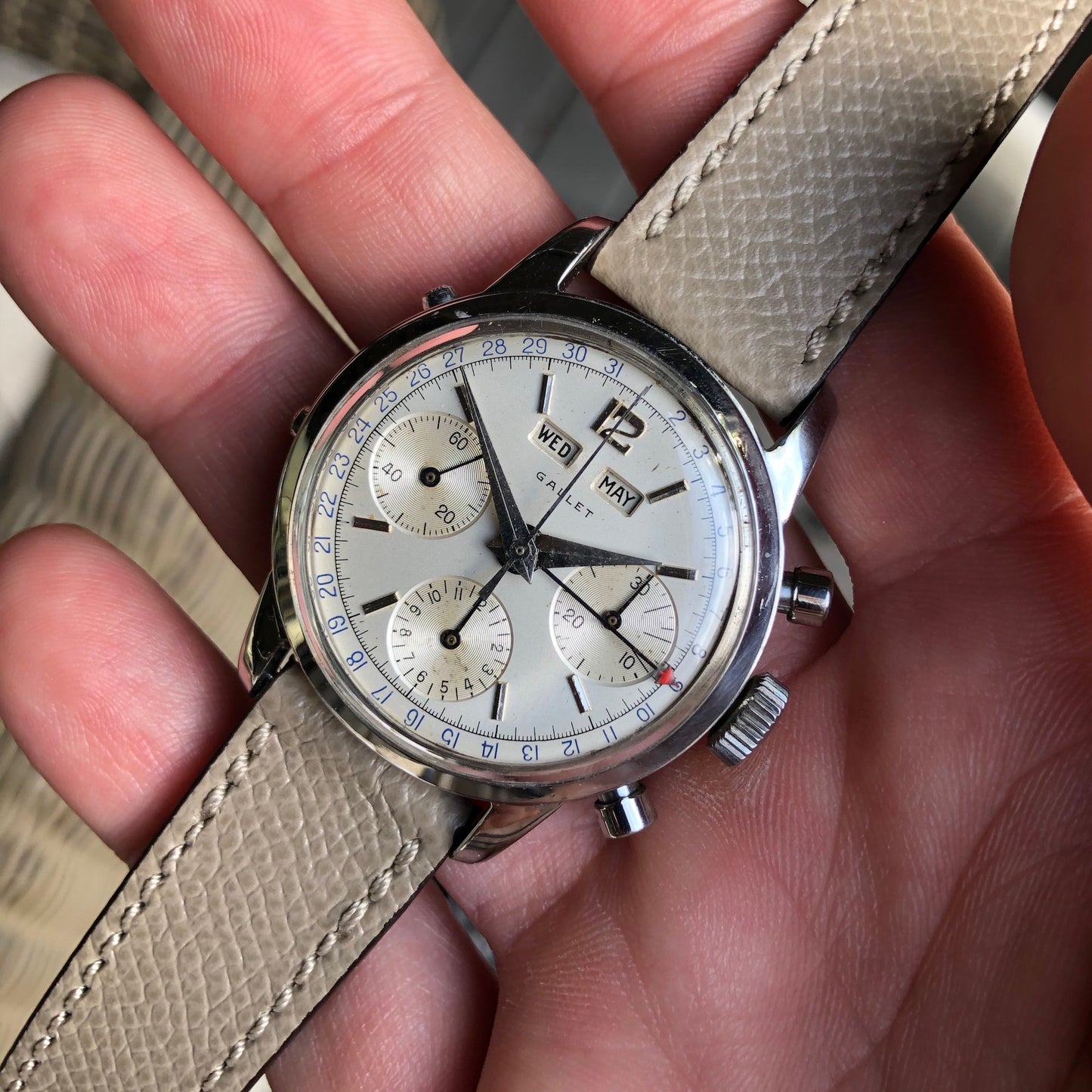 Vintage Gallet Multichron Steel Triple Date Chronograph 998 Valjoux 72 Manual Wind Wristwatch - Hashtag Watch Company