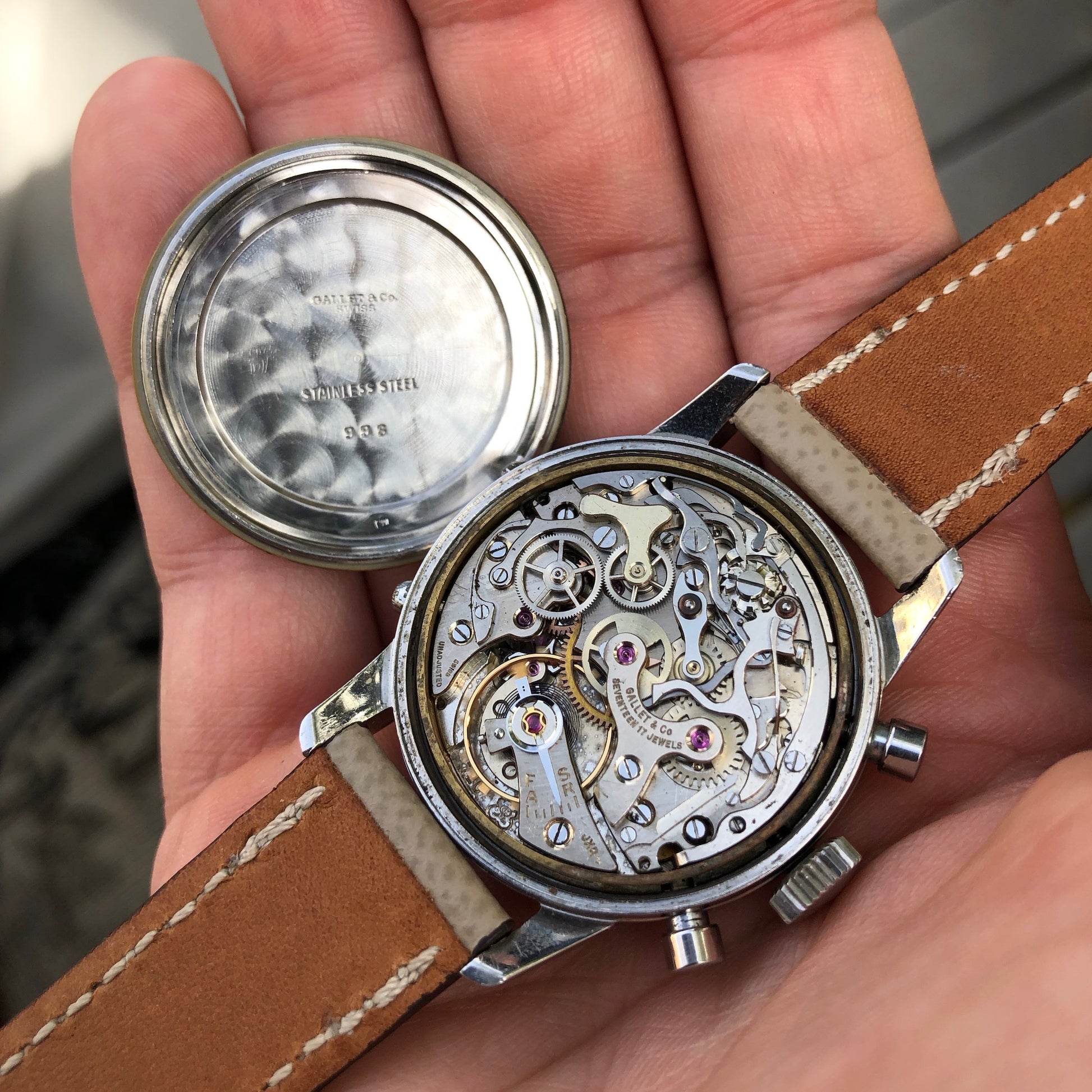 Vintage Gallet Multichron Steel Triple Date Chronograph 998