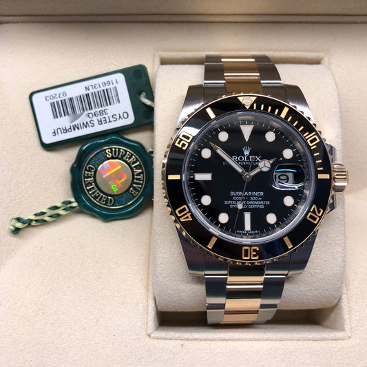 Rolex Submariner 116613 LN Black Two Tone Gold Steel Automatic Ceramic Wristwatch Box Papers - Hashtag Watch Company