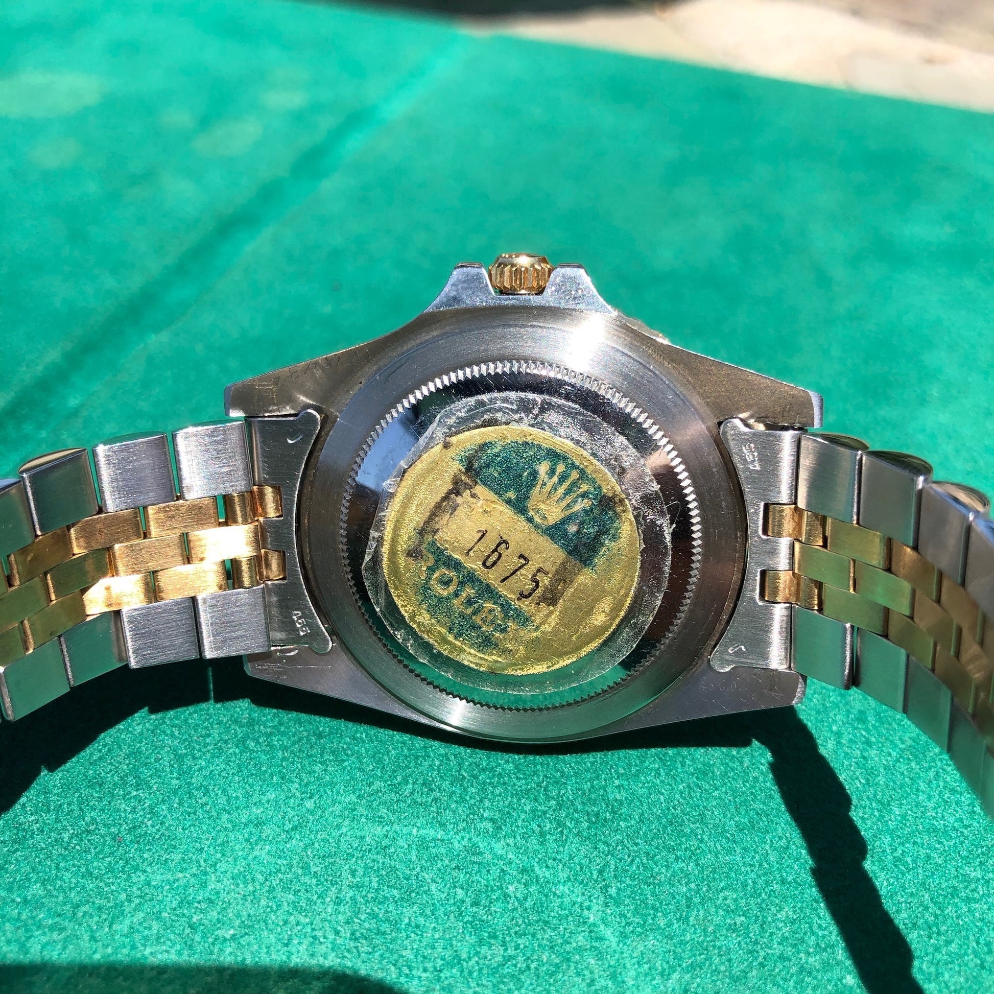 Vintage Rolex GMT MASTER 1675 Radial Dial Black Tiger Eye Nipple Two Tone Jubilee Bracelet Wristwatch Circa 1978 LNOS - Hashtag Watch Company