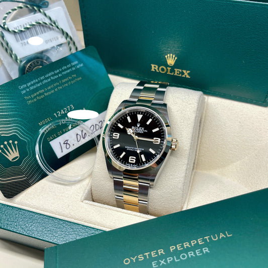 2021 Rolex Explorer 124273 Two Tone Steel Rolesor Gold Oyster Perpetual Steel Wristwatch Box Papers - Hashtag Watch Company
