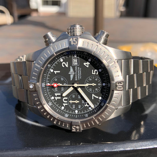 Breitling Avenger E13360 Titanium 44mm Chronograph Automatic Wristwatch Box Papers - Hashtag Watch Company