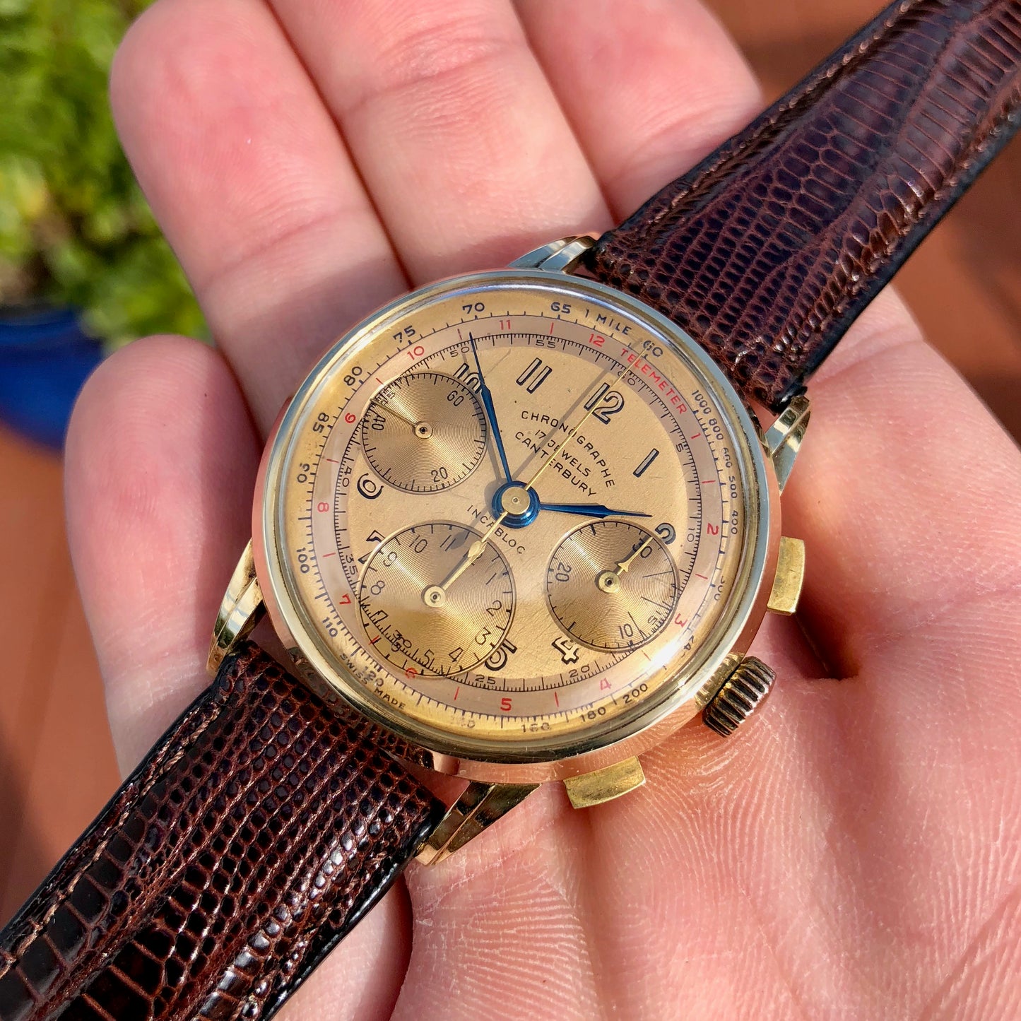 Vintage Canterbury 14K Yellow Gold Tri-Color Valjoux 72 Chronograph Wristwatch - Hashtag Watch Company