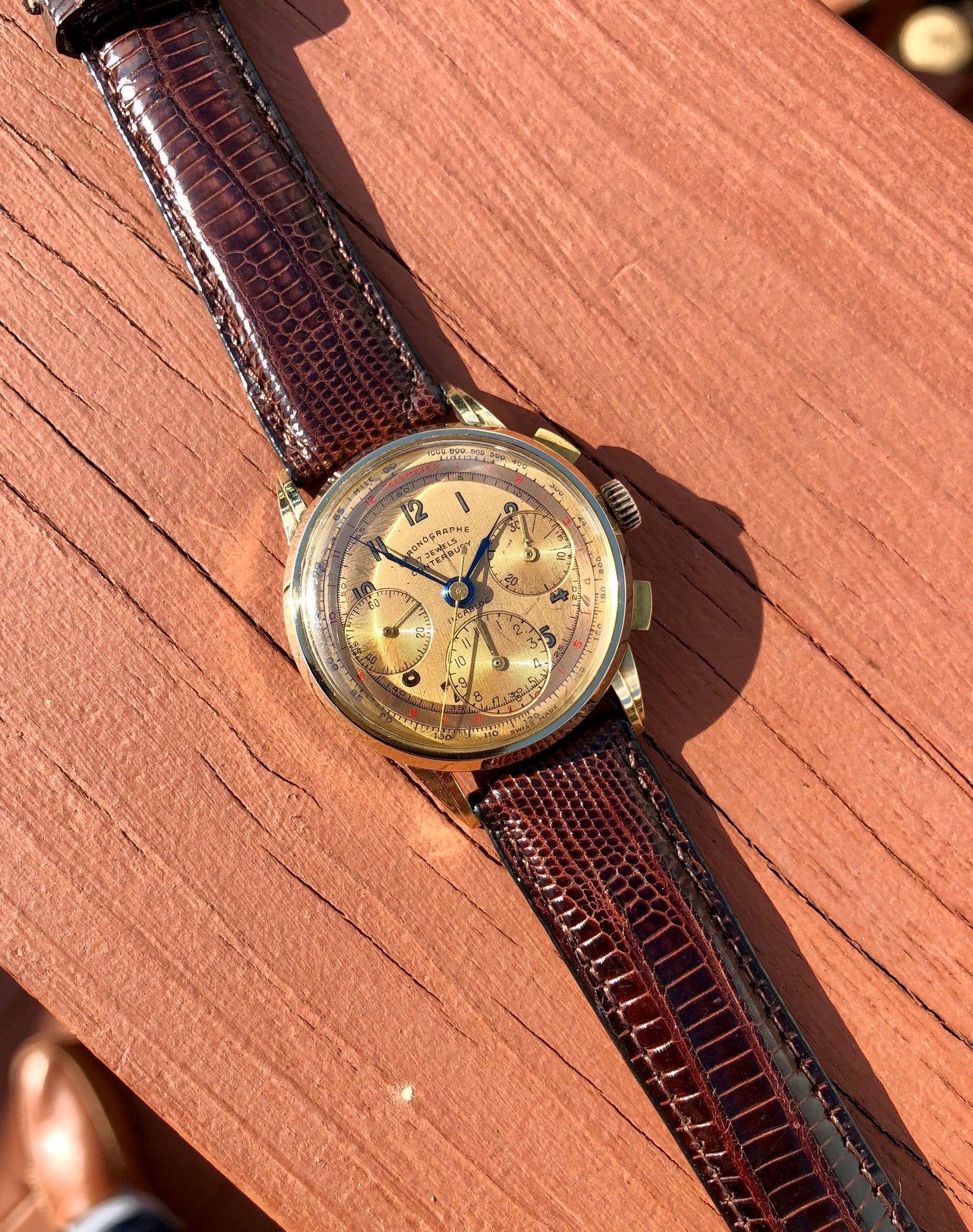 Vintage Canterbury 14K Yellow Gold Tri-Color Valjoux 72 Chronograph Wristwatch - Hashtag Watch Company