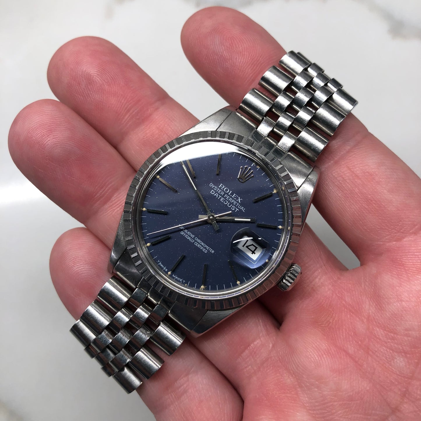 1987 Vintage Rolex Datejust 16030 Steel Tropical Violet Engine Turned Automatic Wristwatch - Hashtag Watch Company