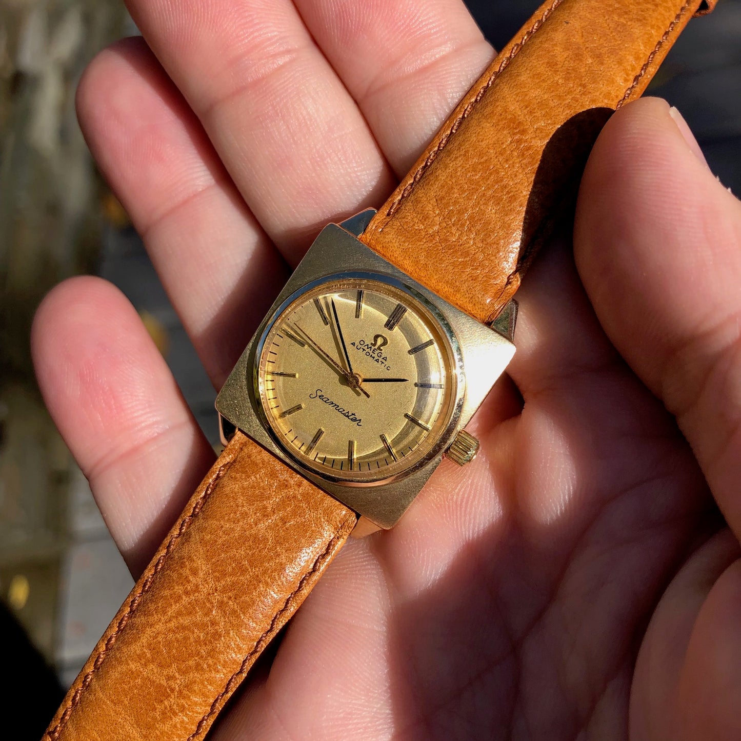 Vintage Omega Seamaster 14K Yellow Gold 6687 Square Cal. 670 Automatic 26mm Wristwatch Circa 1966 - Hashtag Watch Company