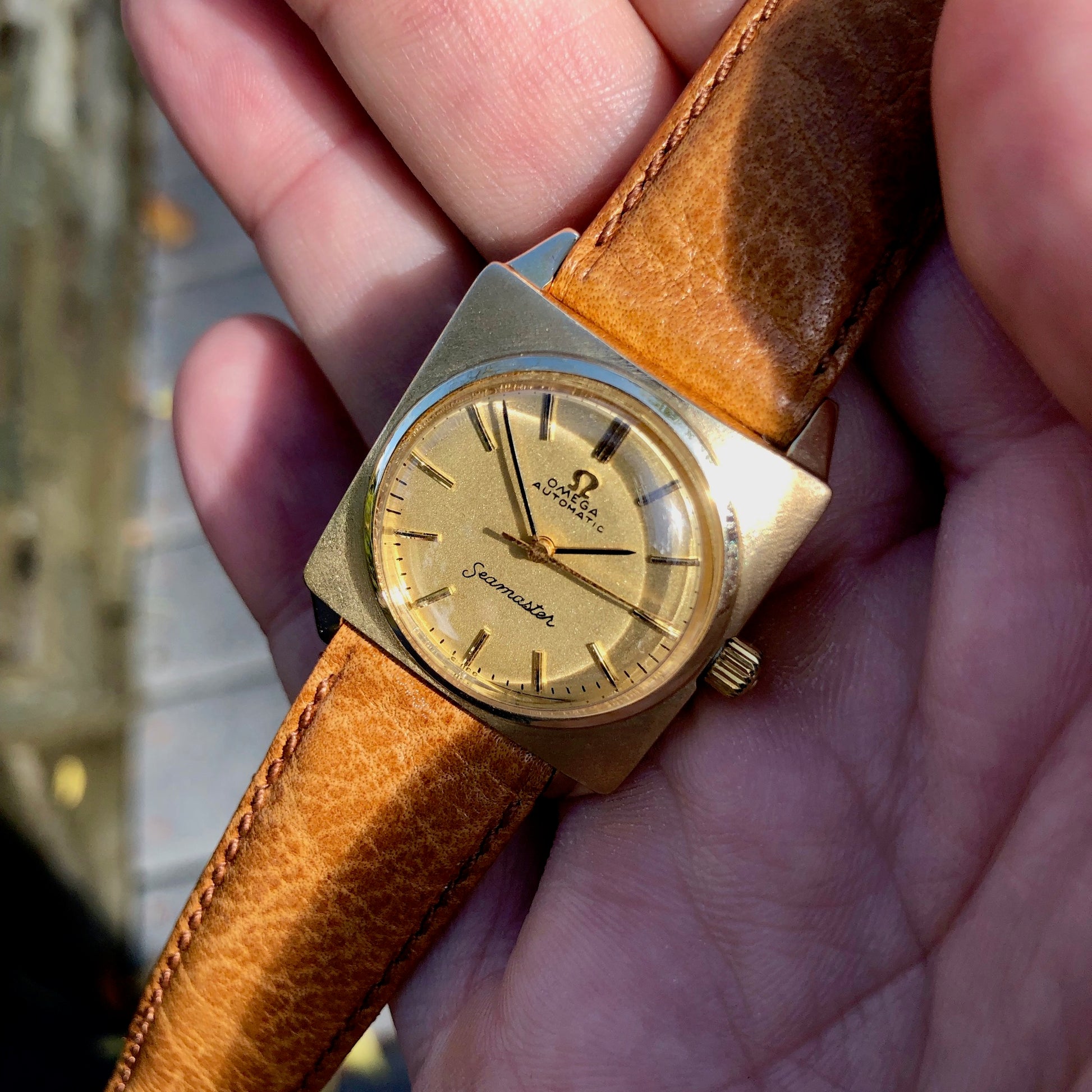 Vintage Omega Seamaster 14K Yellow Gold 6687 Square Cal. 670 Automatic 26mm Wristwatch Circa 1966 - Hashtag Watch Company