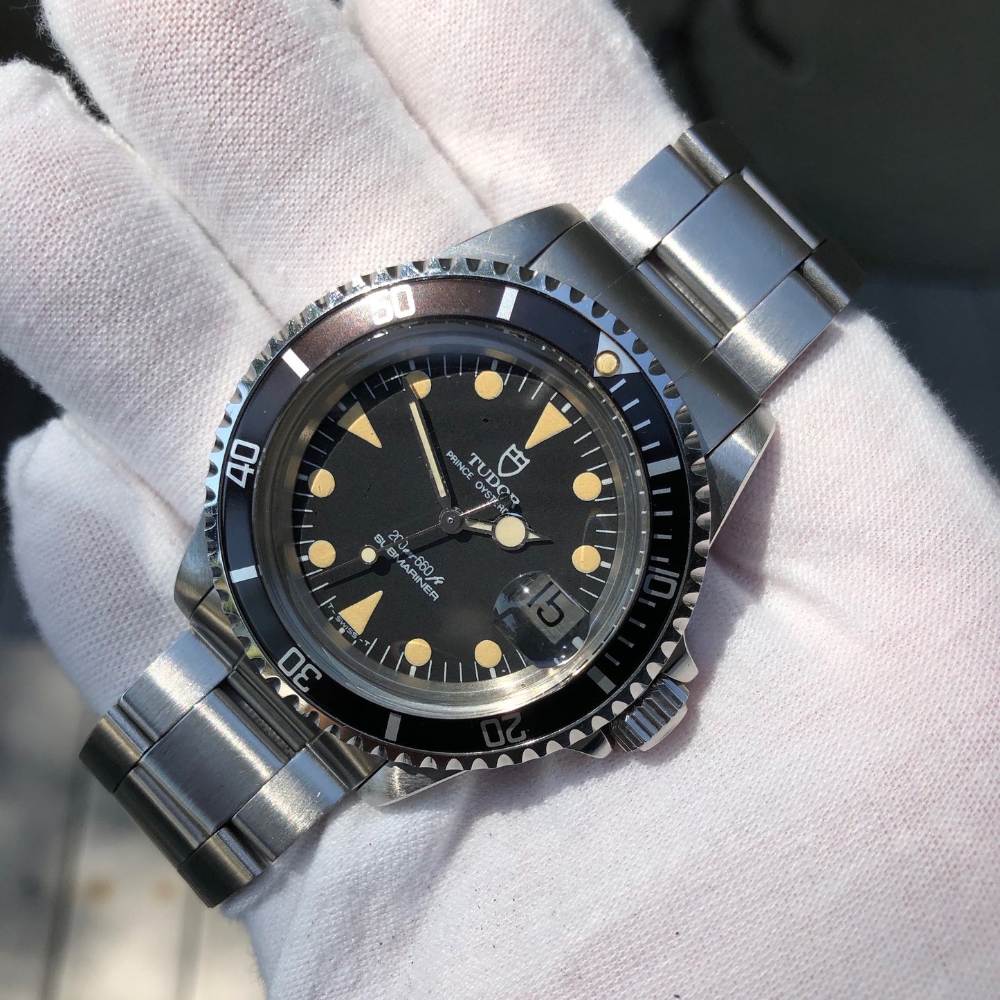 Vintage Tudor Submariner 76100 Lollipop Black Dial Tropical Wristwatch Papers Circa 1985 Unpolished - Hashtag Watch Company