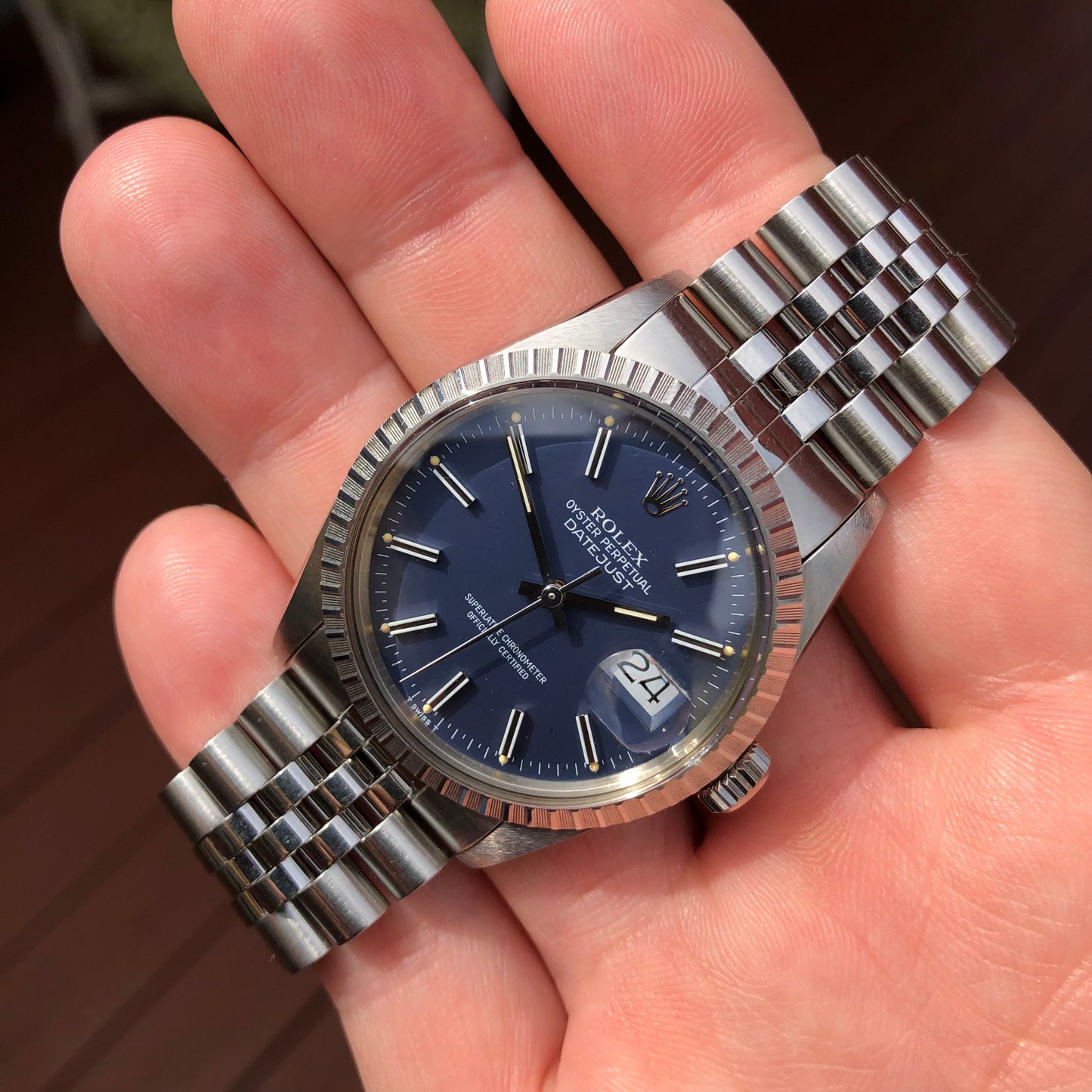 1985 Vintage Rolex Datejust 16030 Steel Blue Engine Turned Automatic Wristwatch - Hashtag Watch Company