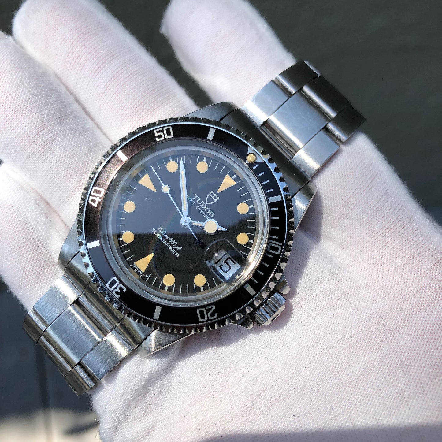 Vintage Tudor Submariner 76100 Lollipop Black Dial Tropical Wristwatch Papers Circa 1985 Unpolished - Hashtag Watch Company