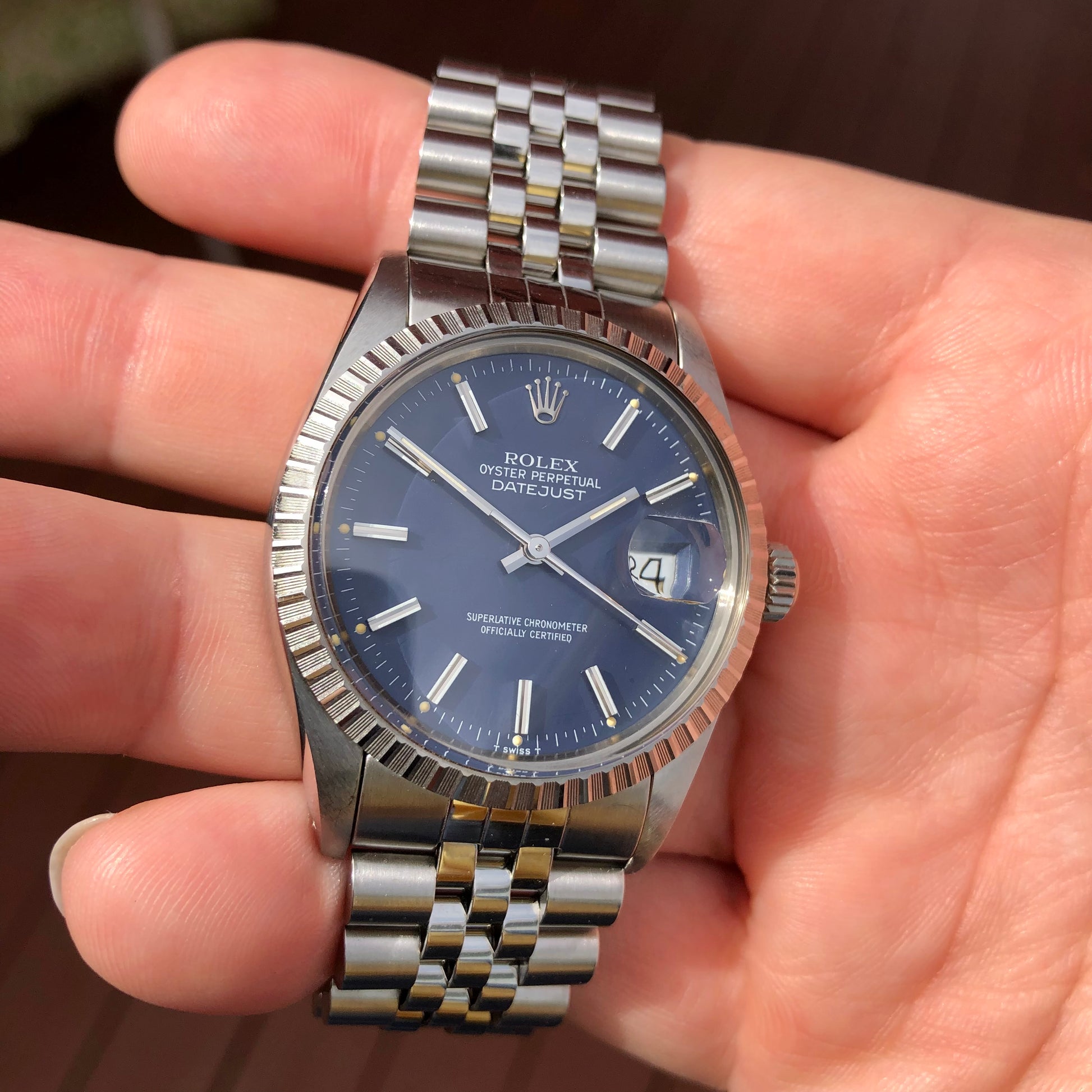1985 Vintage Rolex Datejust 16030 Steel Blue Engine Turned Automatic Wristwatch - Hashtag Watch Company