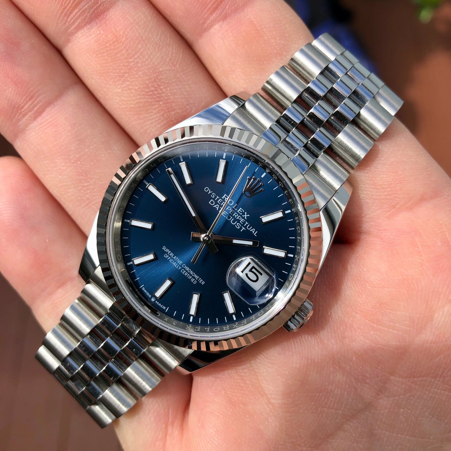 2021 Rolex Datejust 126234 Blue Jubilee 36mm Fluted Bezel Wristwatch with Box and Papers - Hashtag Watch Company