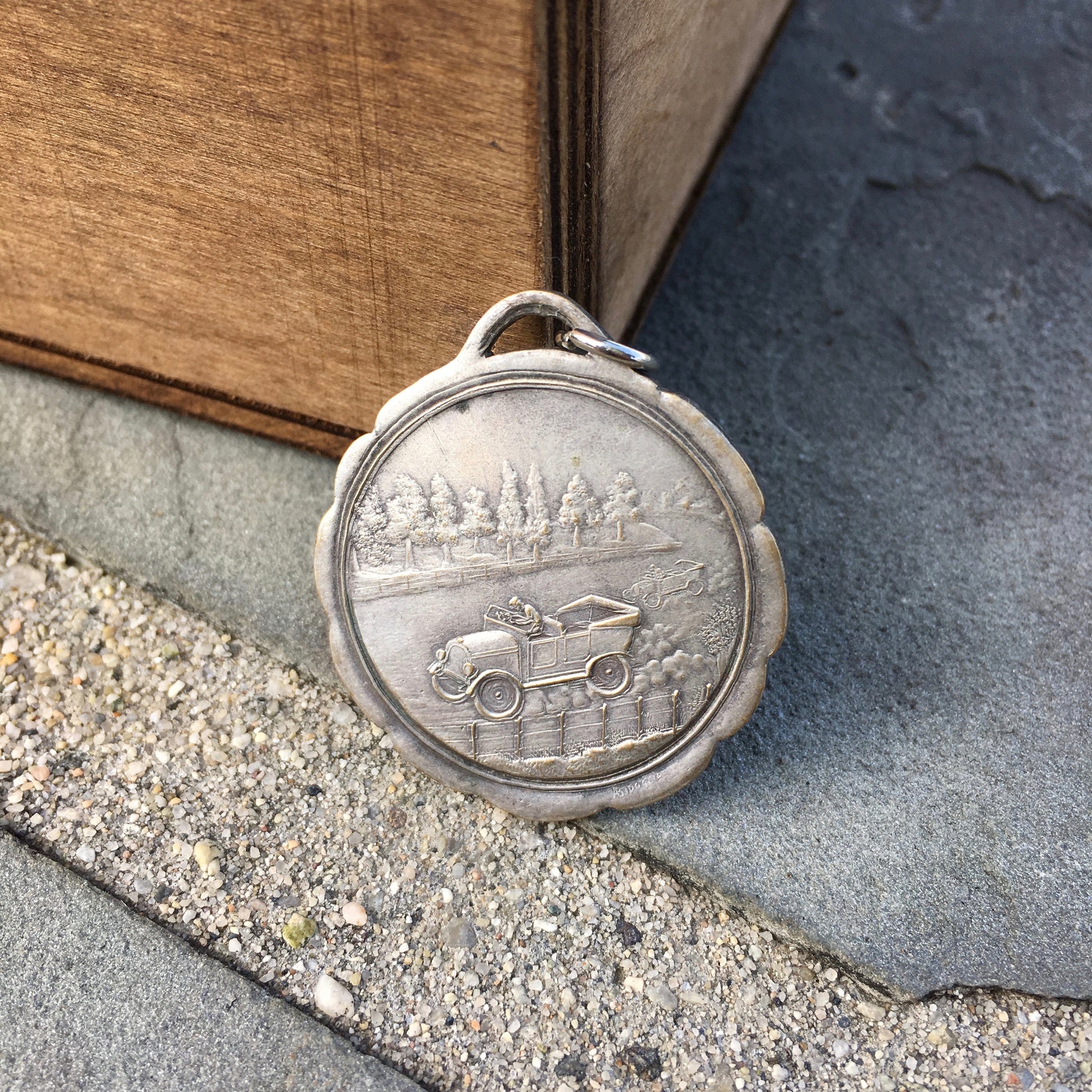 Vintage Antique Silver Racing Scene Pendant Circa Early 1900's - Hashtag Watch Company