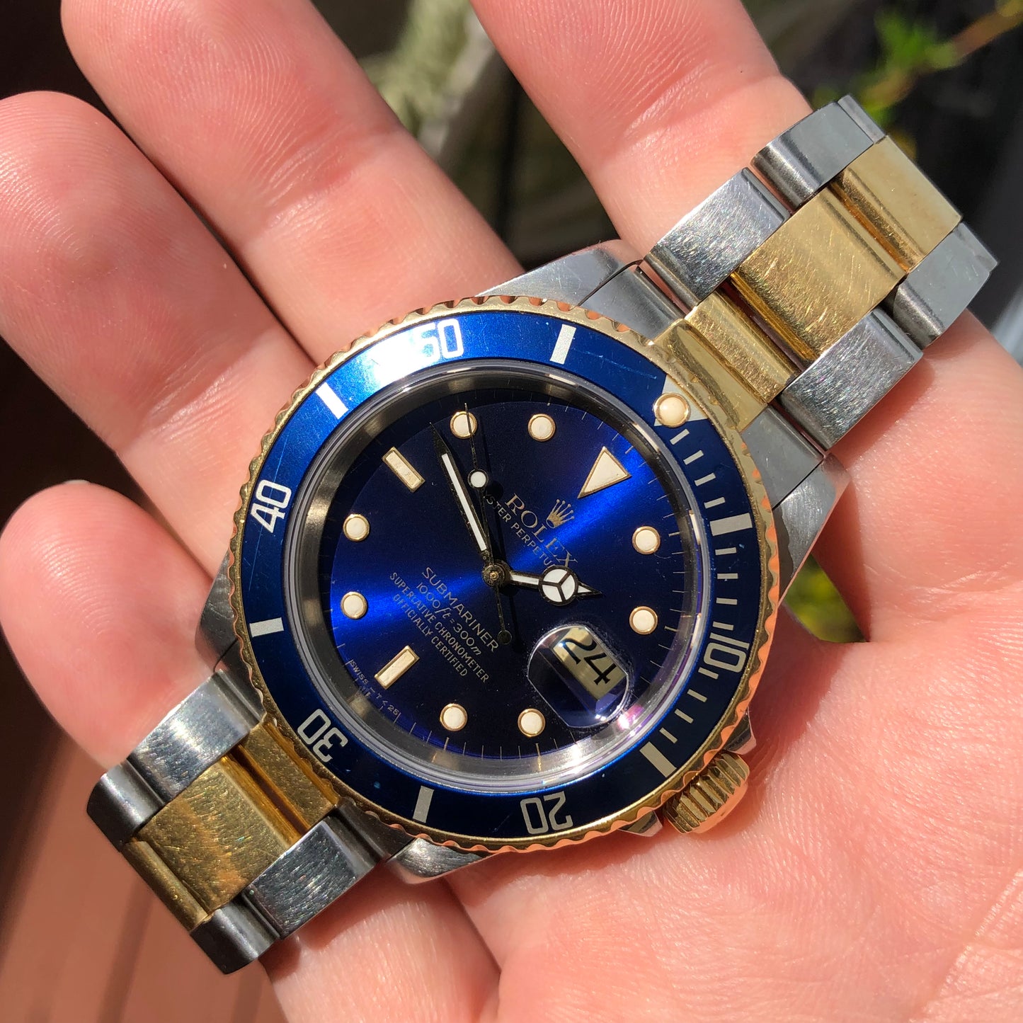 1988 Rolex Submariner Date 16613 Blue Purple Two Tone Oyster 18K Steel Wristwatch First Series - Hashtag Watch Company