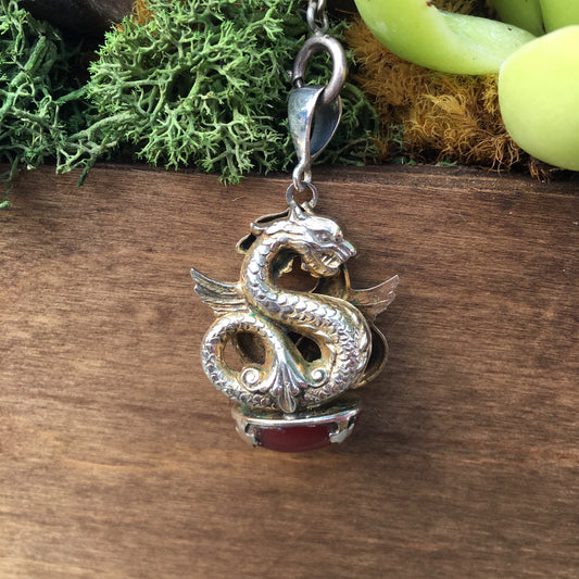 Vintage Antique Silver Decorative Dragon Carnelian Watch FOB Chain - Hashtag Watch Company