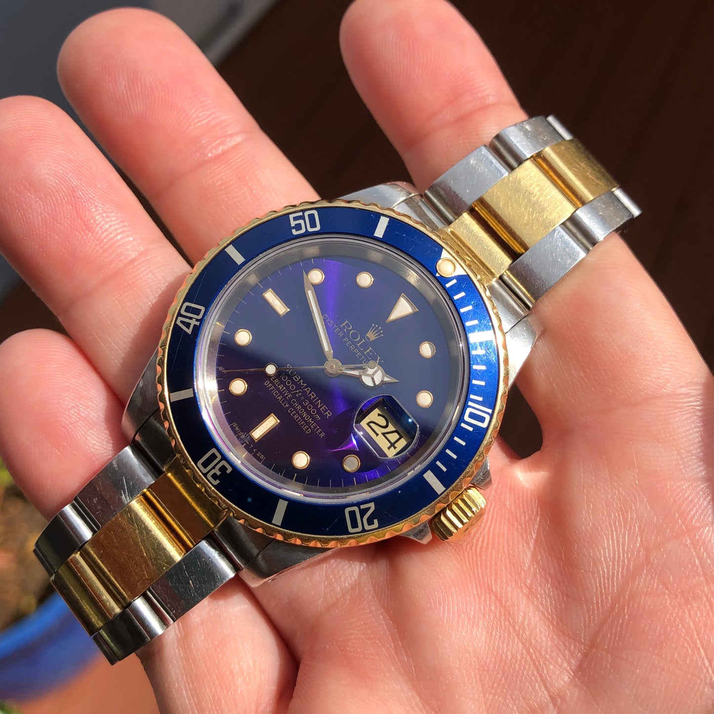 1988 Rolex Submariner Date 16613 Blue Purple Two Tone Oyster 18K Steel Wristwatch First Series - Hashtag Watch Company