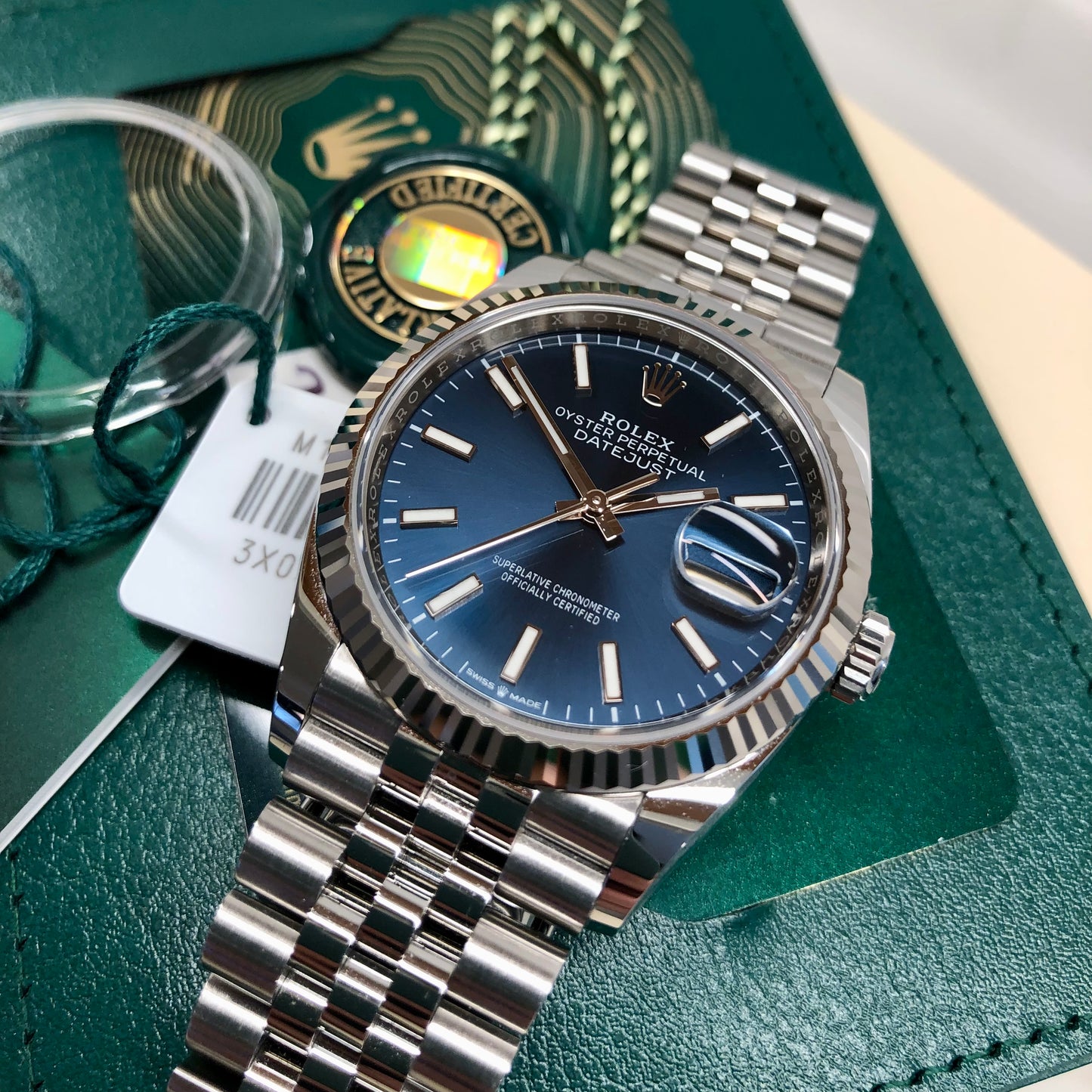 2021 Rolex Datejust 126234 Blue Jubilee 36mm Fluted Bezel Wristwatch with Box and Papers - Hashtag Watch Company