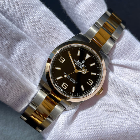 2021 Rolex Explorer 124273 Two Tone Steel Rolesor Gold Oyster Perpetual Steel Wristwatch Box Papers - Hashtag Watch Company