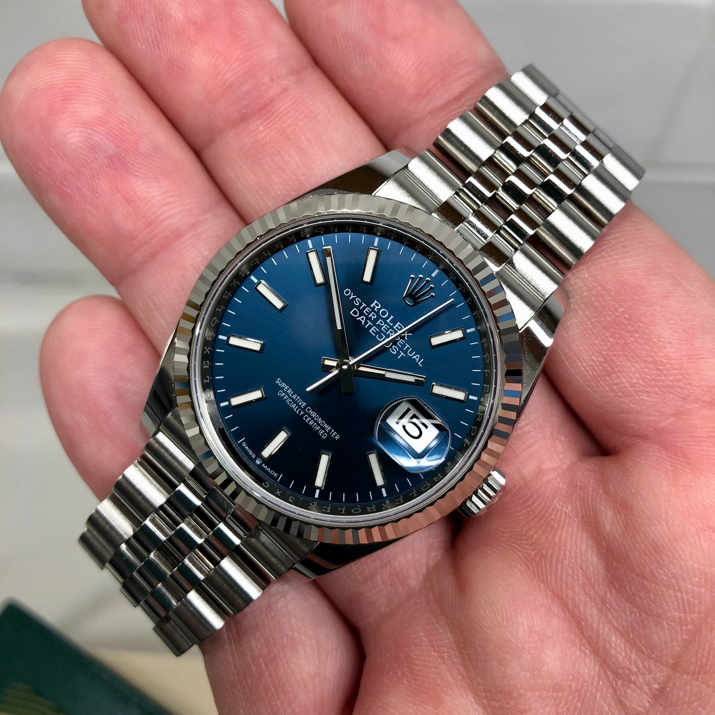 2021 Rolex Datejust 126234 Blue Jubilee 36mm Fluted Bezel Wristwatch with Box and Papers - Hashtag Watch Company